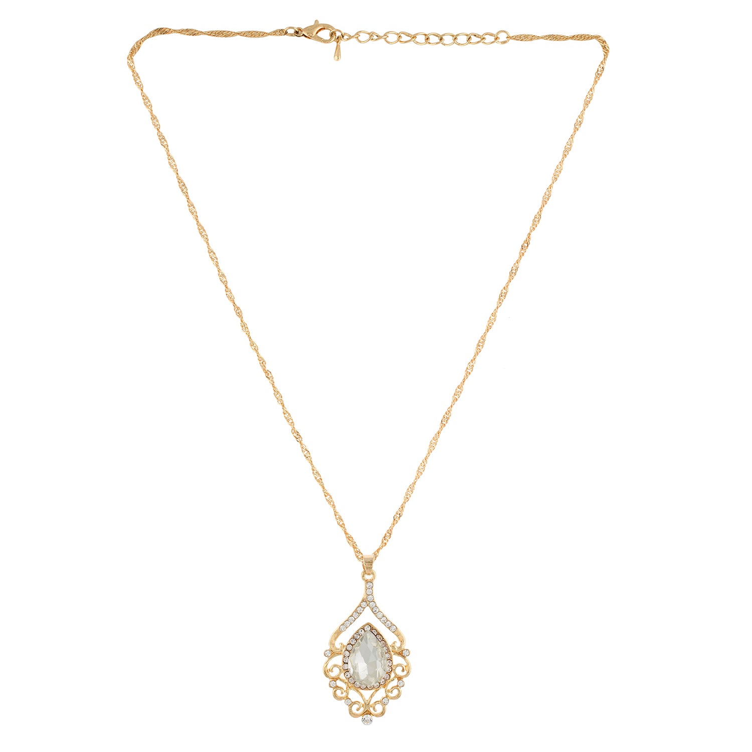 White Colour Drop Pendant with Chain, Finger ring and Earrings for Girls and Women