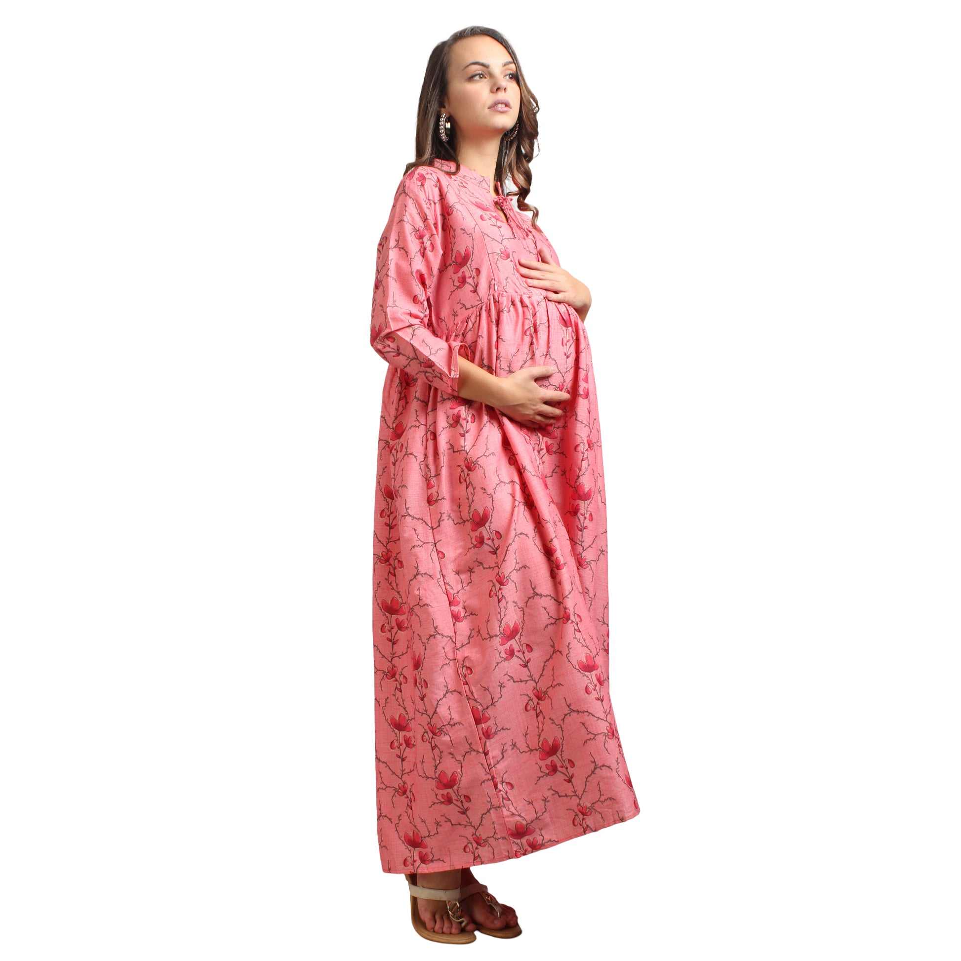 Printed Rayon Pregnancy Kurti For Women - Pink
