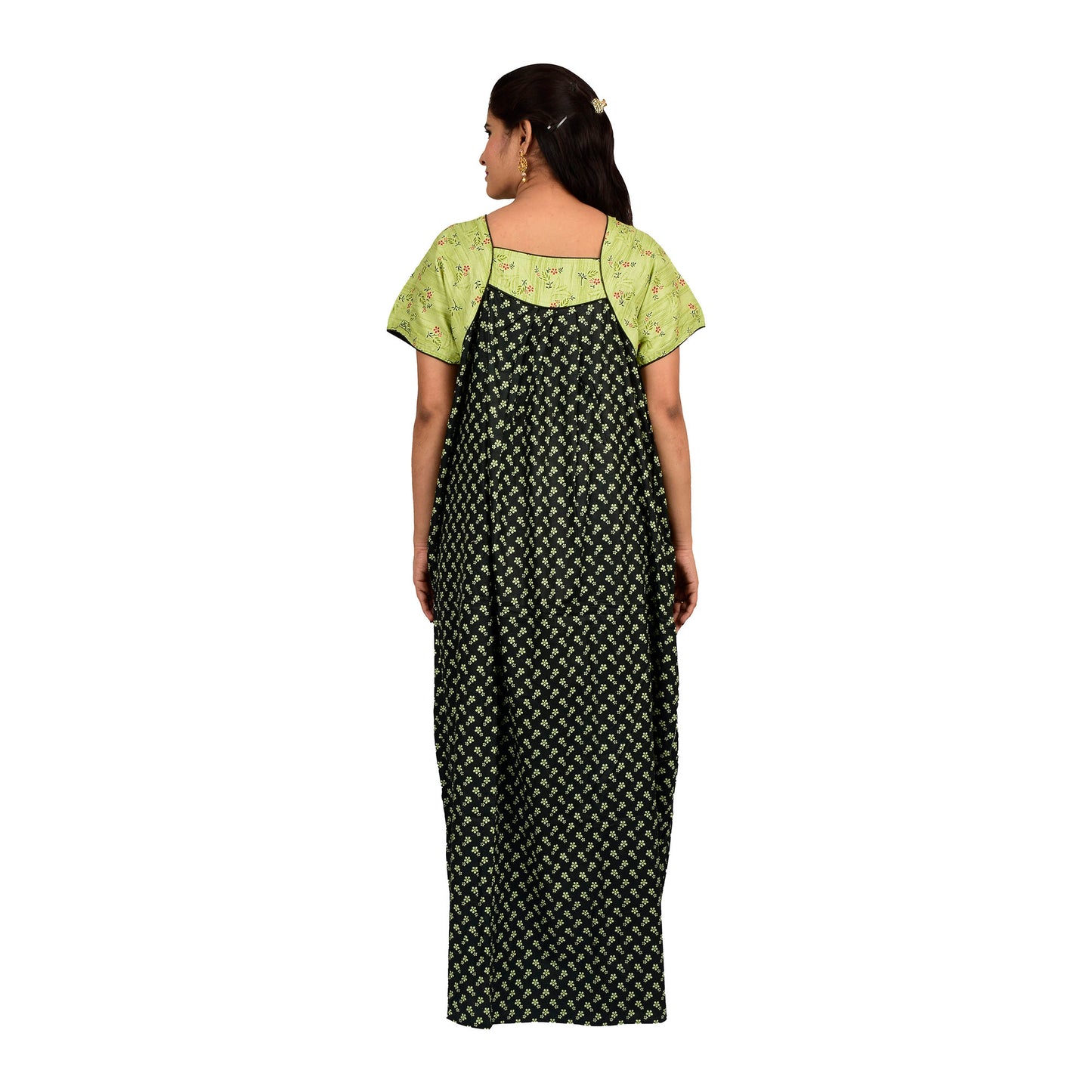 Printed Cotton Nighty For Women - Green