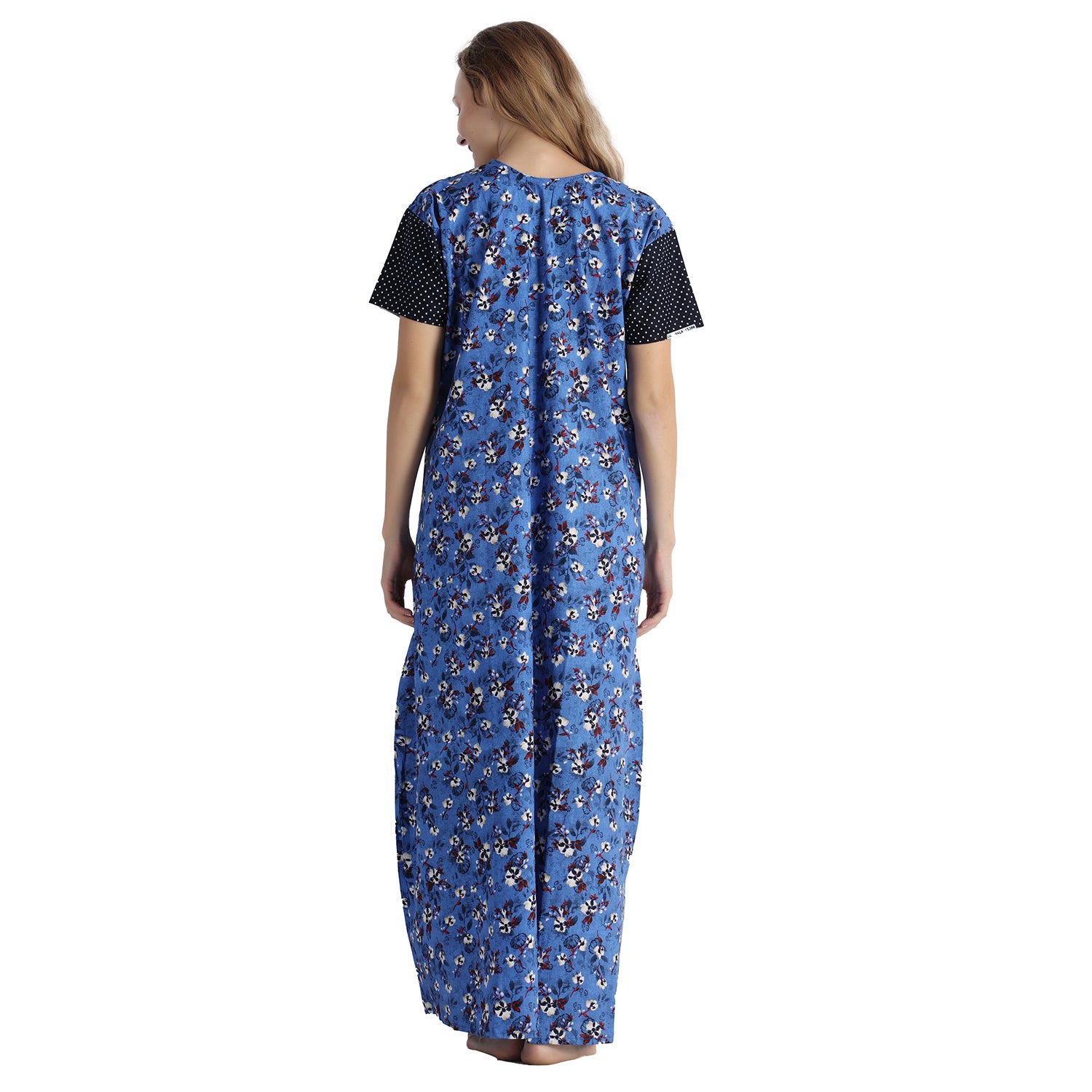 Printed Cotton Nighty For Women - Blue