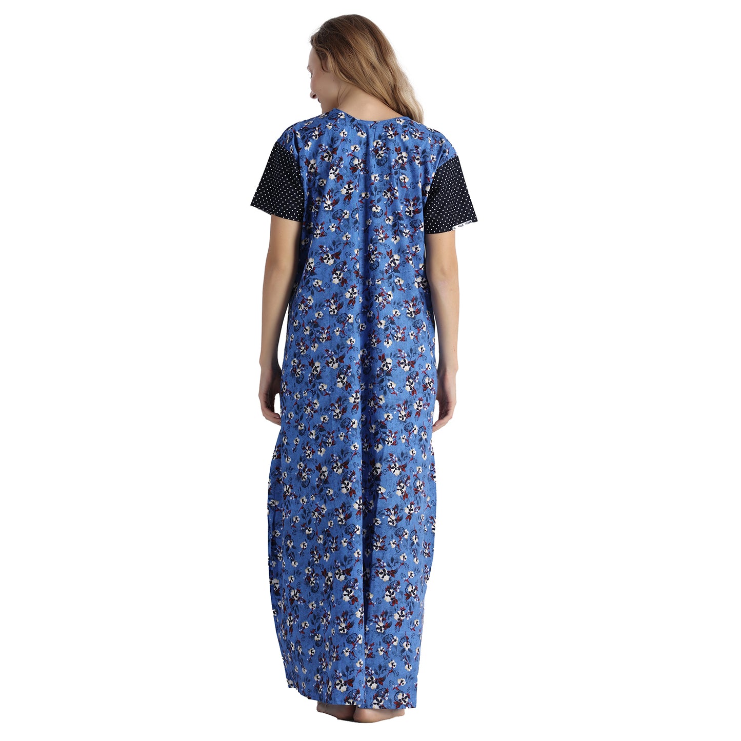 Printed Cotton Nighty For Women - Blue