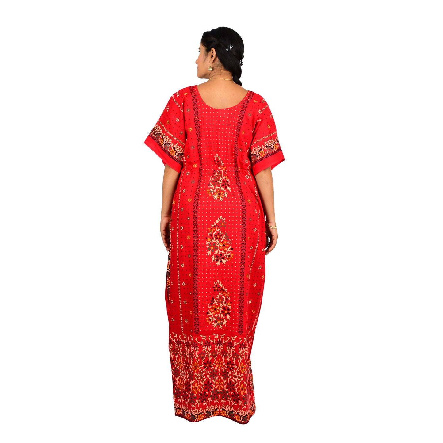 Printed Cotton Nighty For Women - Red