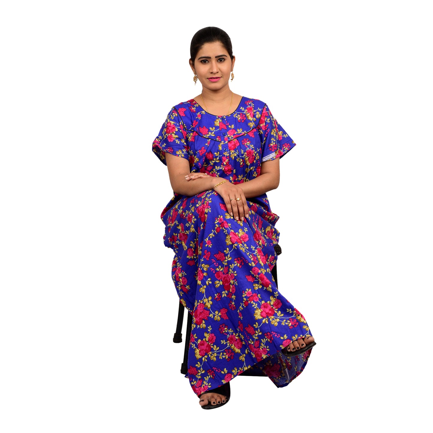 Printed Cotton Nighty For Women - Blue
