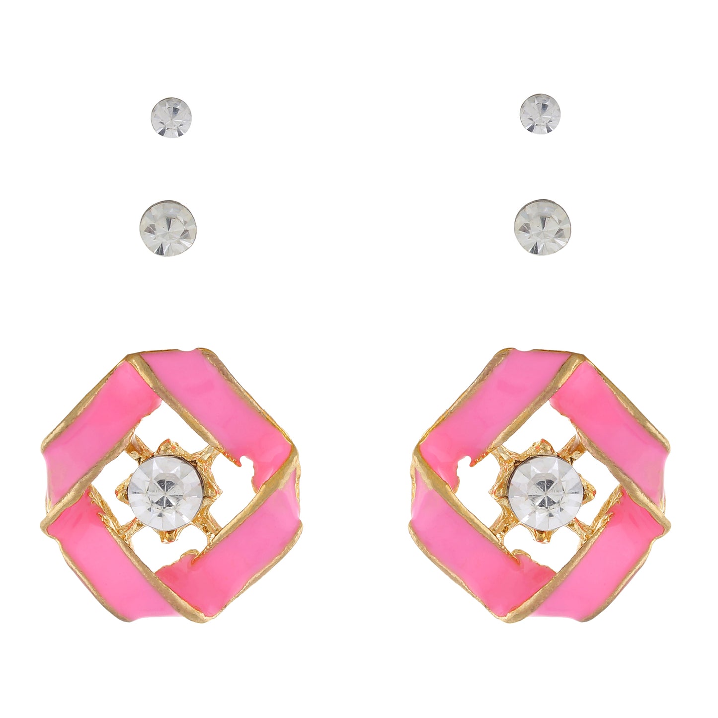 Pink colour Geometrical design Studs for girls and women
