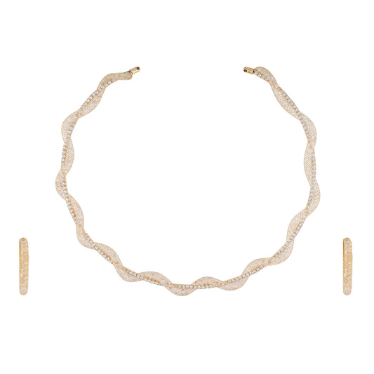 Gold Colour Formless Necklace and Earrings for Girls and Women