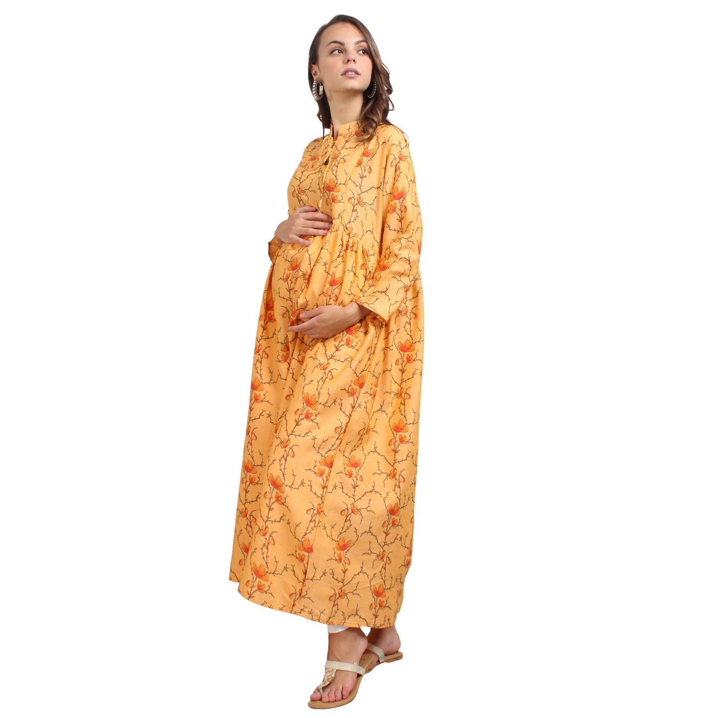 Printed Rayon Pregnancy Kurti For Women - Yellow