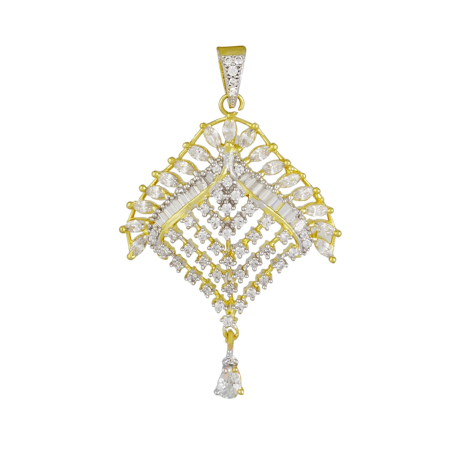 Traditional Gold Plated CZ Copper Pendant Set for Ladies and Girls