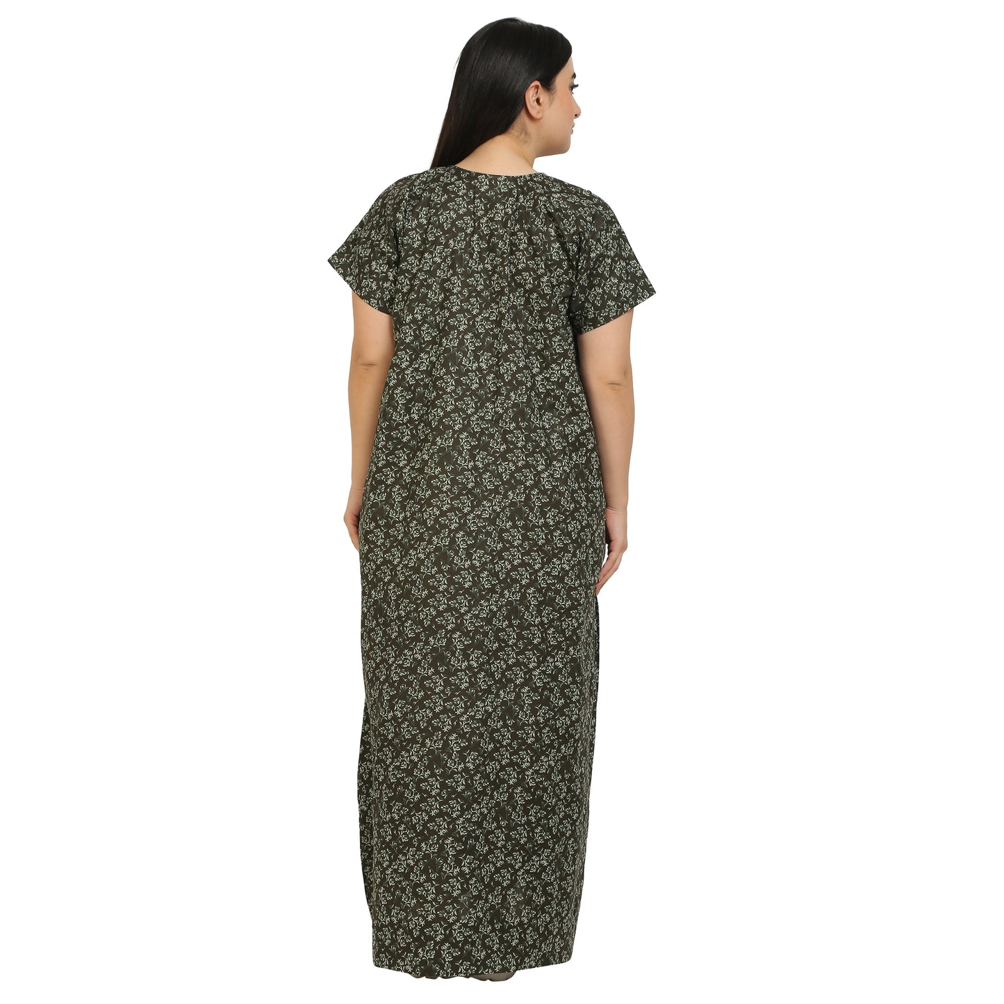Printed Cotton Nighty For Women - Light Green