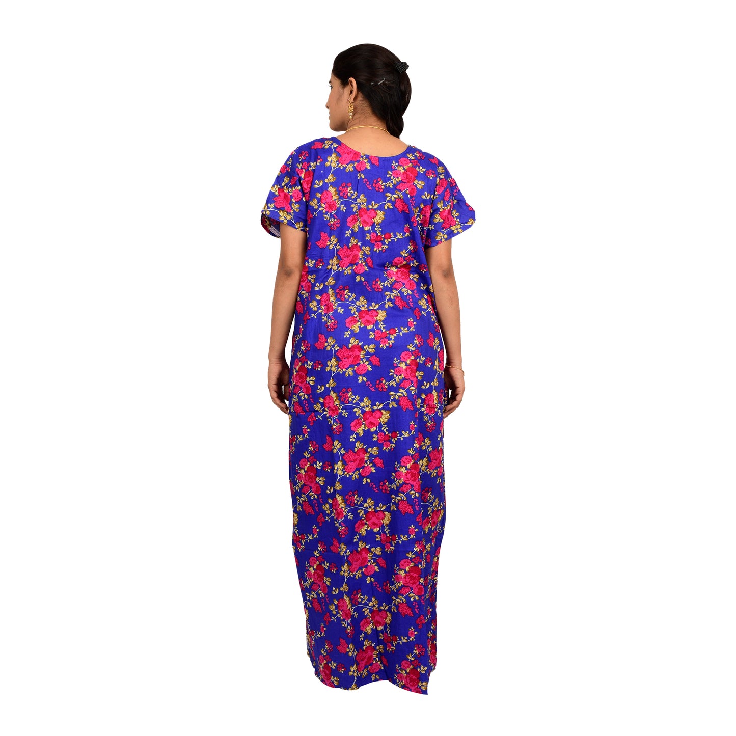 Printed Cotton Nighty For Women - Blue