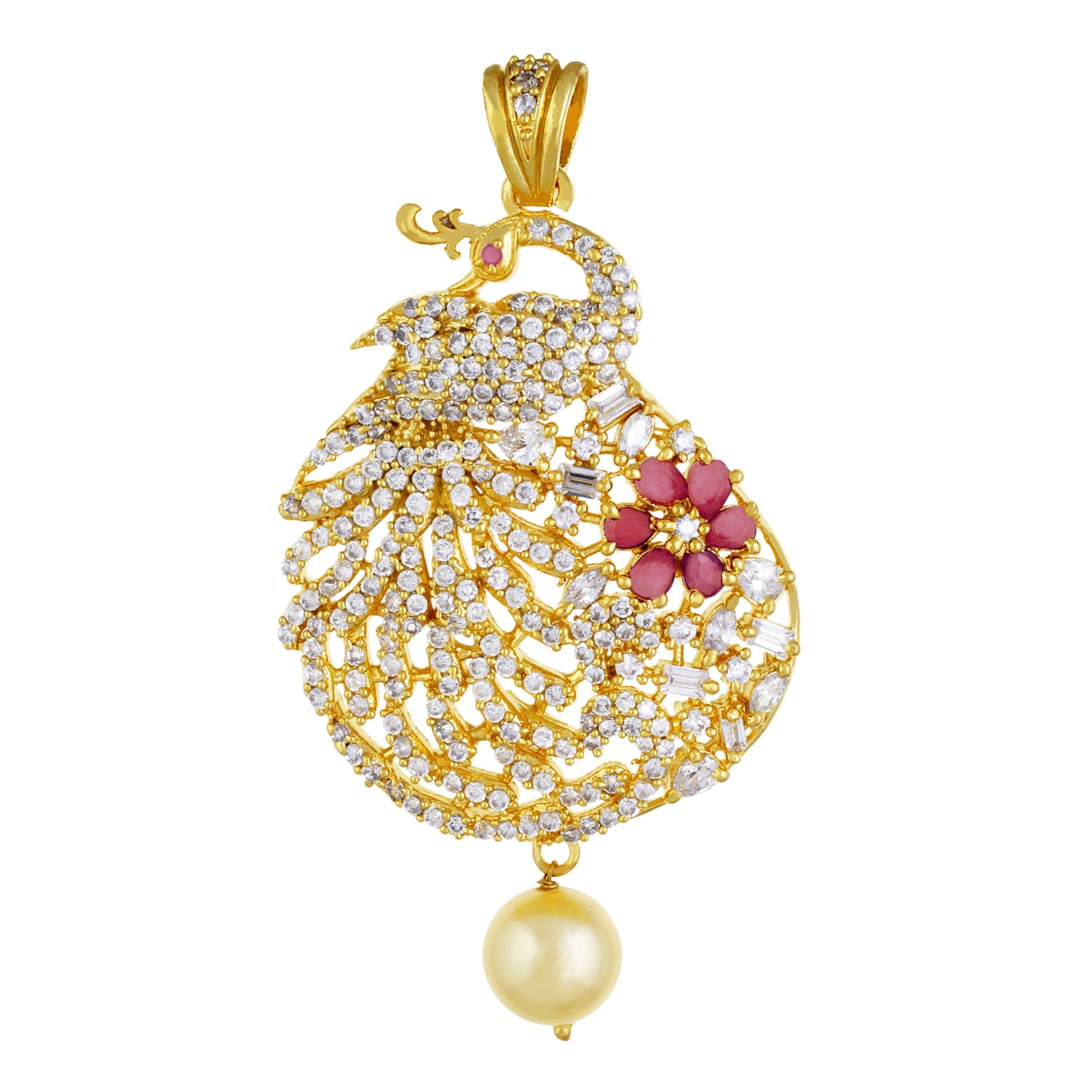 Stylish Gold Plated CZ Copper Pendant Set for Ladies and Girls