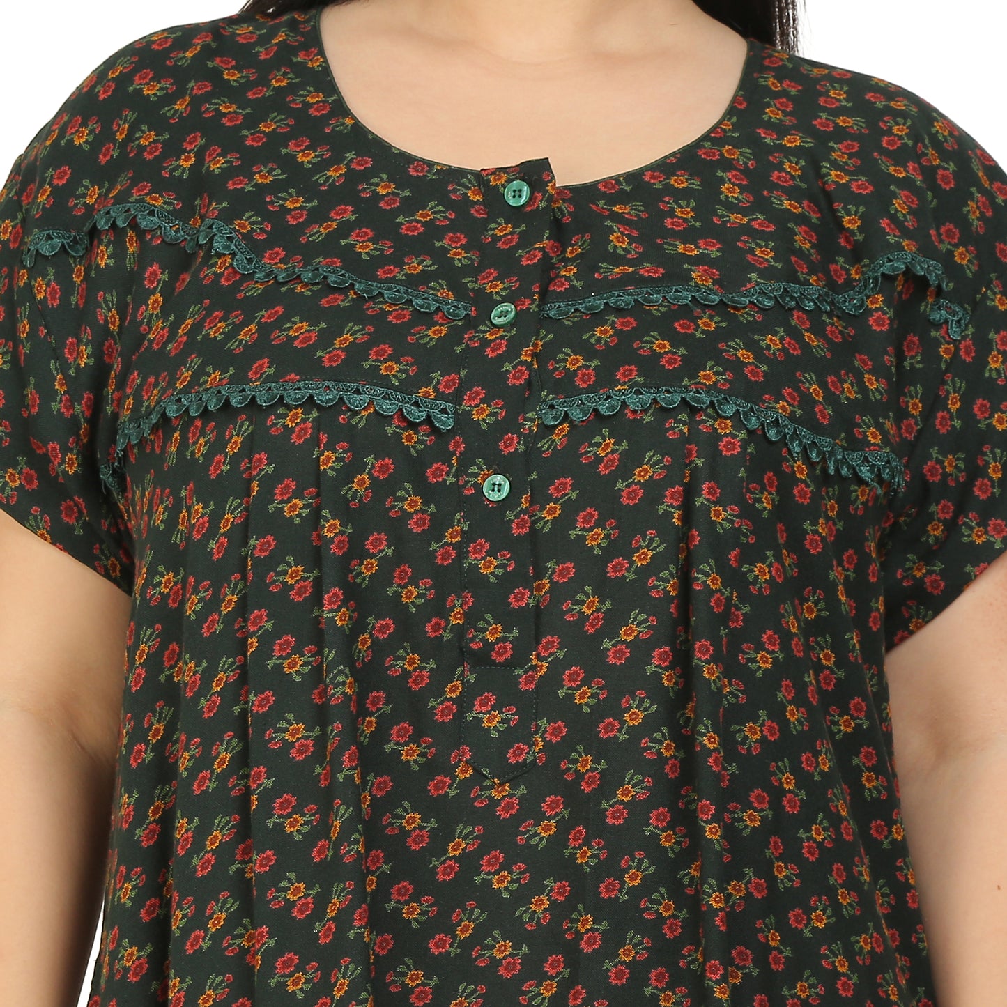 Printed Alpine Nighty For Women - Dark Green