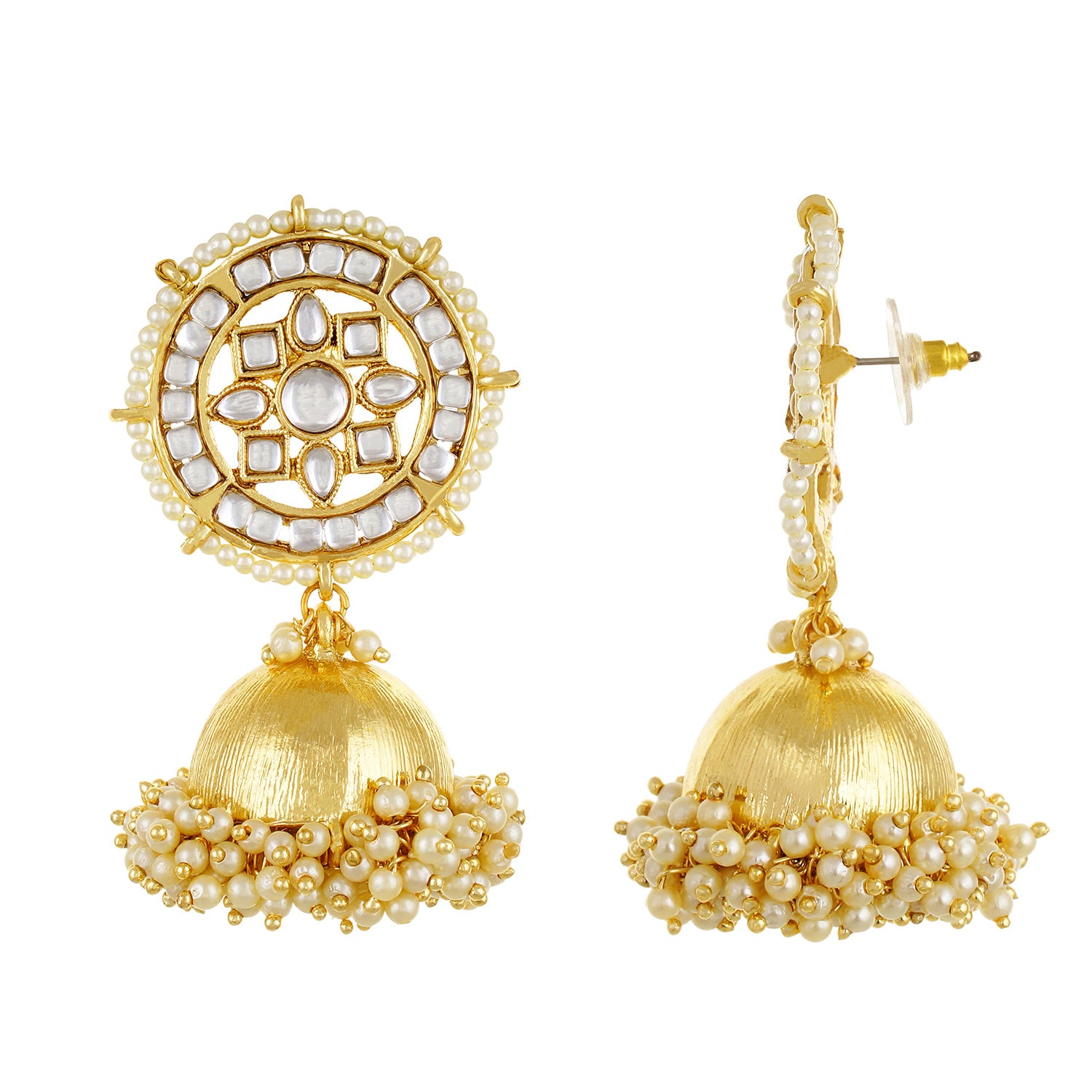 Gold plated Kudan Pearl Big Jhumki Earrings Fashion Imitaion Jewelry for Girls and Women