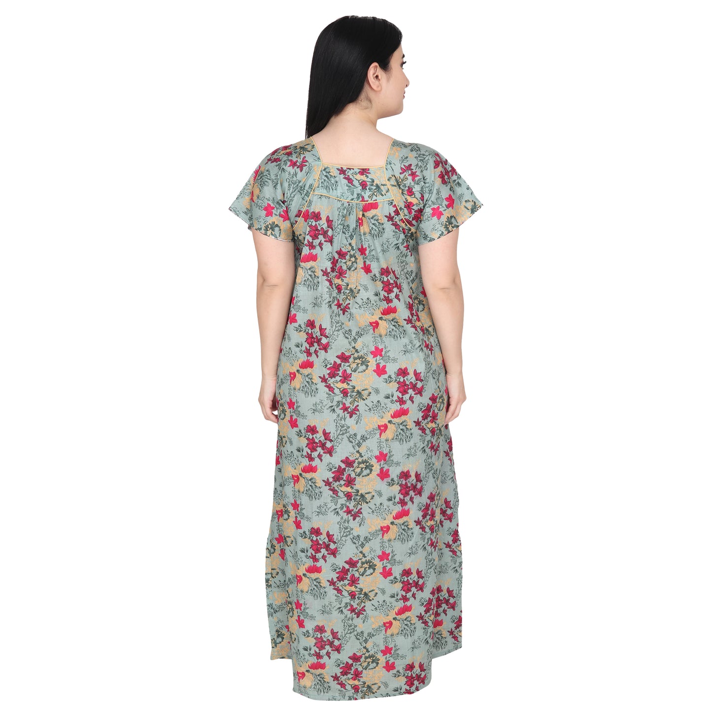 Printed Cotton Maternity Feeding Nighty For Women - Green