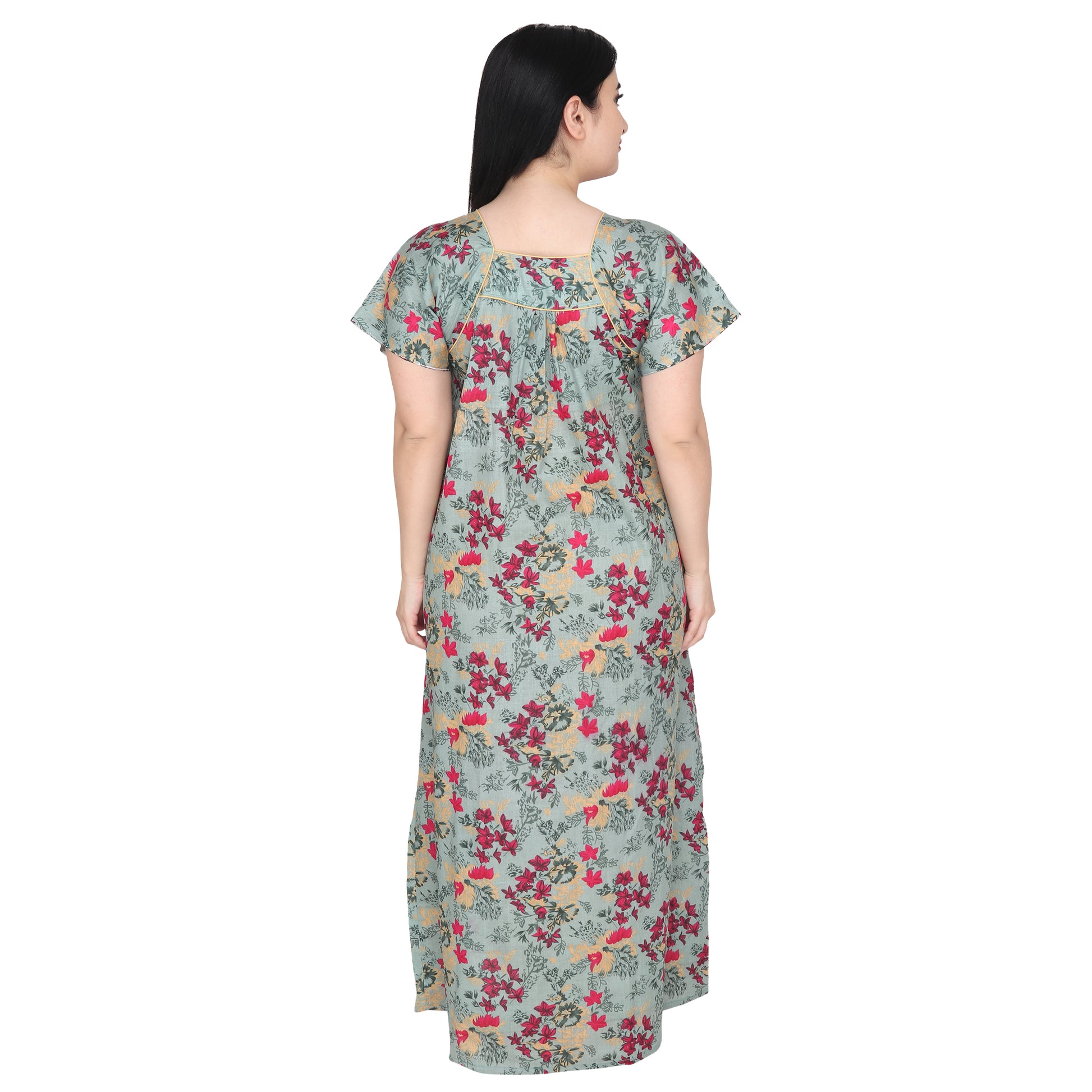 Printed Cotton Maternity Feeding Nighty For Women - Green