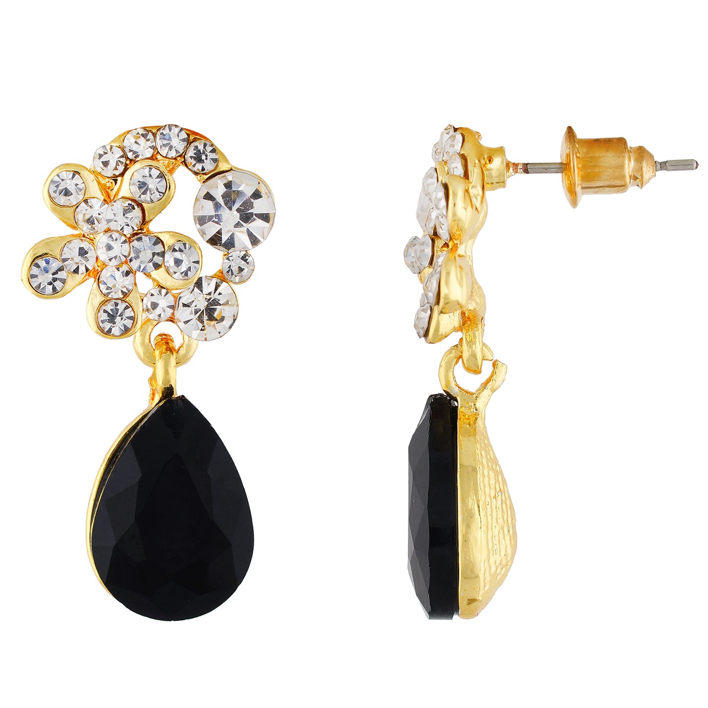 Exclusive Gold Colour Floral Design Earring with Black Drop for Girls and Women