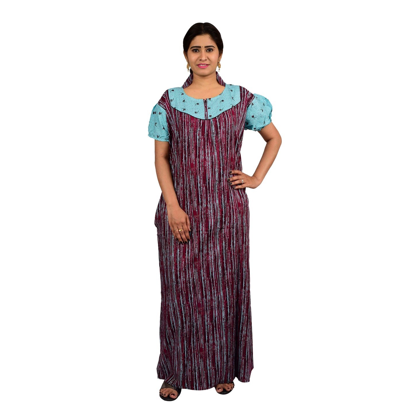 Printed Cotton Nighty For Women - Green