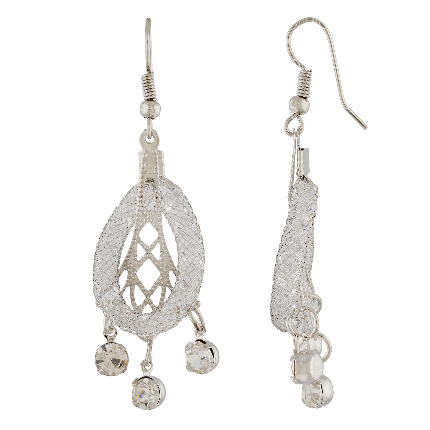 Silver Colour Oval Necklace and Earrings for Girls and Women