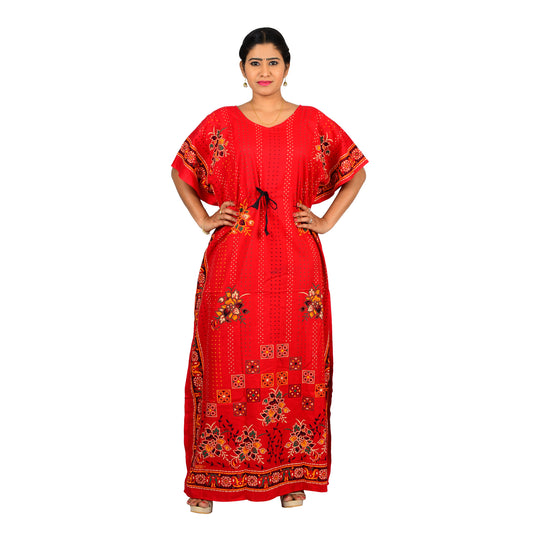 Printed Cotton Nighty For Women - Red