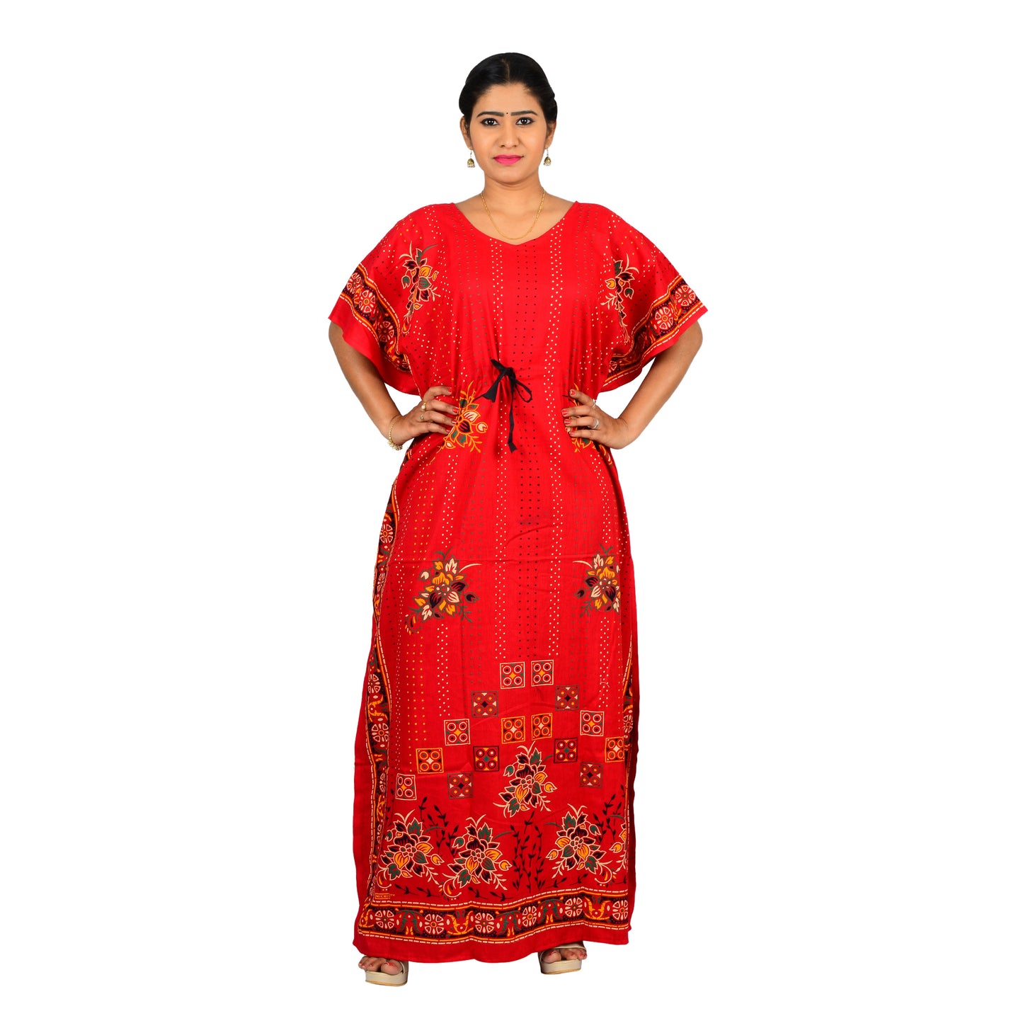 Printed Cotton Nighty For Women - Red
