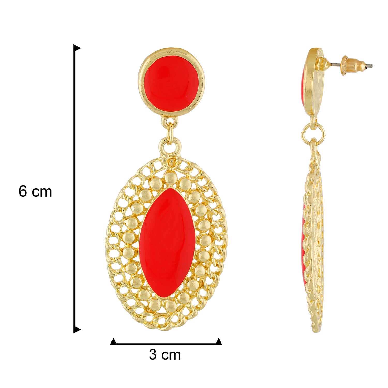 Stylish Red and Gold Colour Oval Shape Enamel Enhanced Earring for Girls and Women
