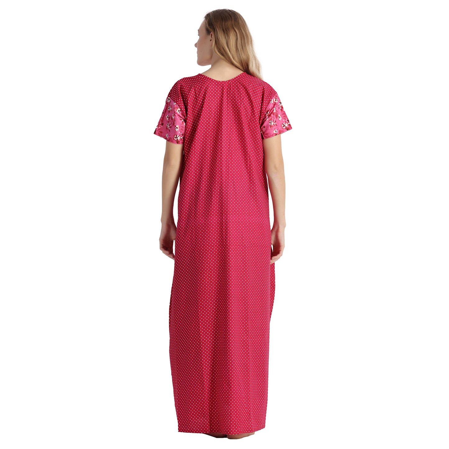 Printed Cotton Nighty For Women - Pink