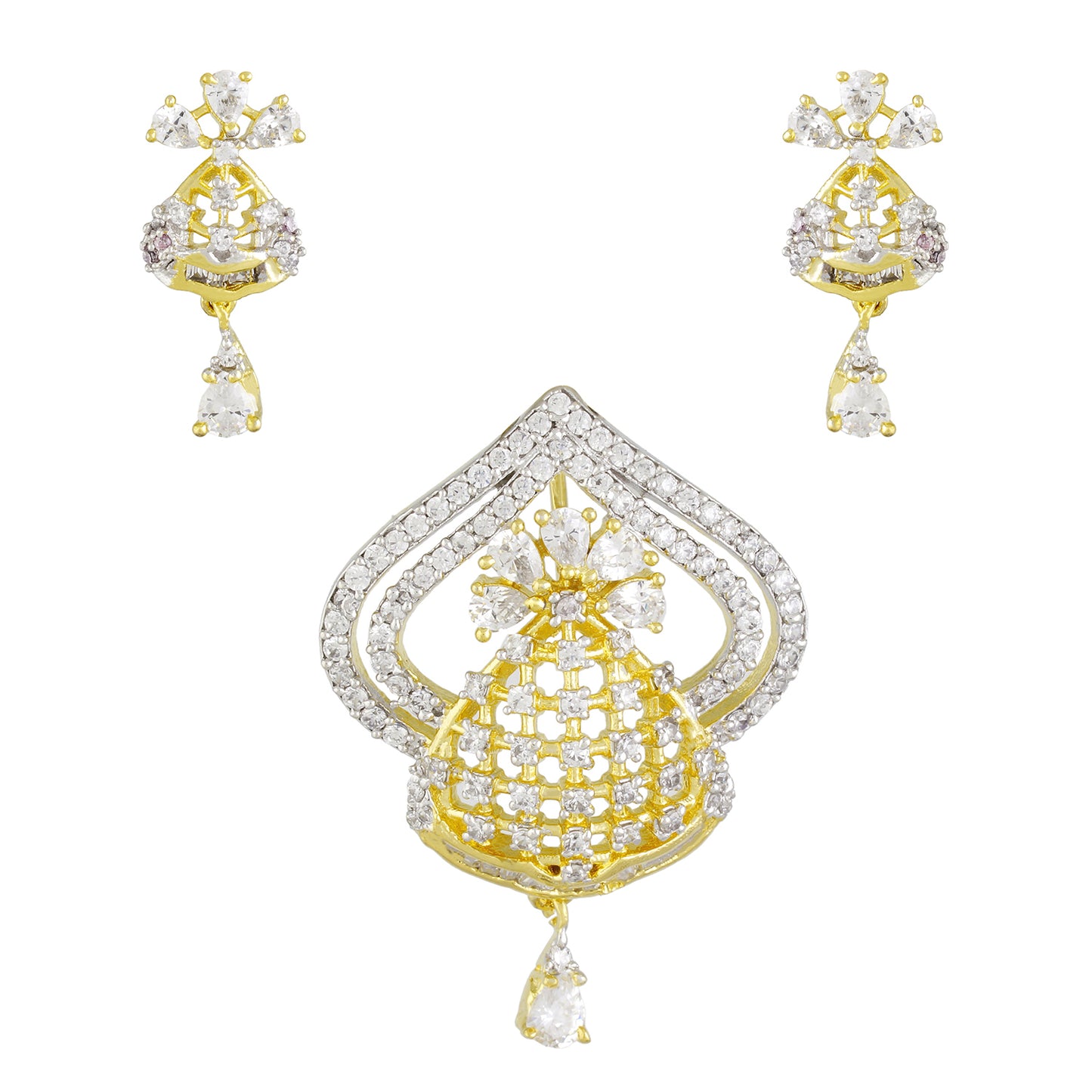 Smart Gold Plated CZ Copper Pendant Set for Ladies and Girls