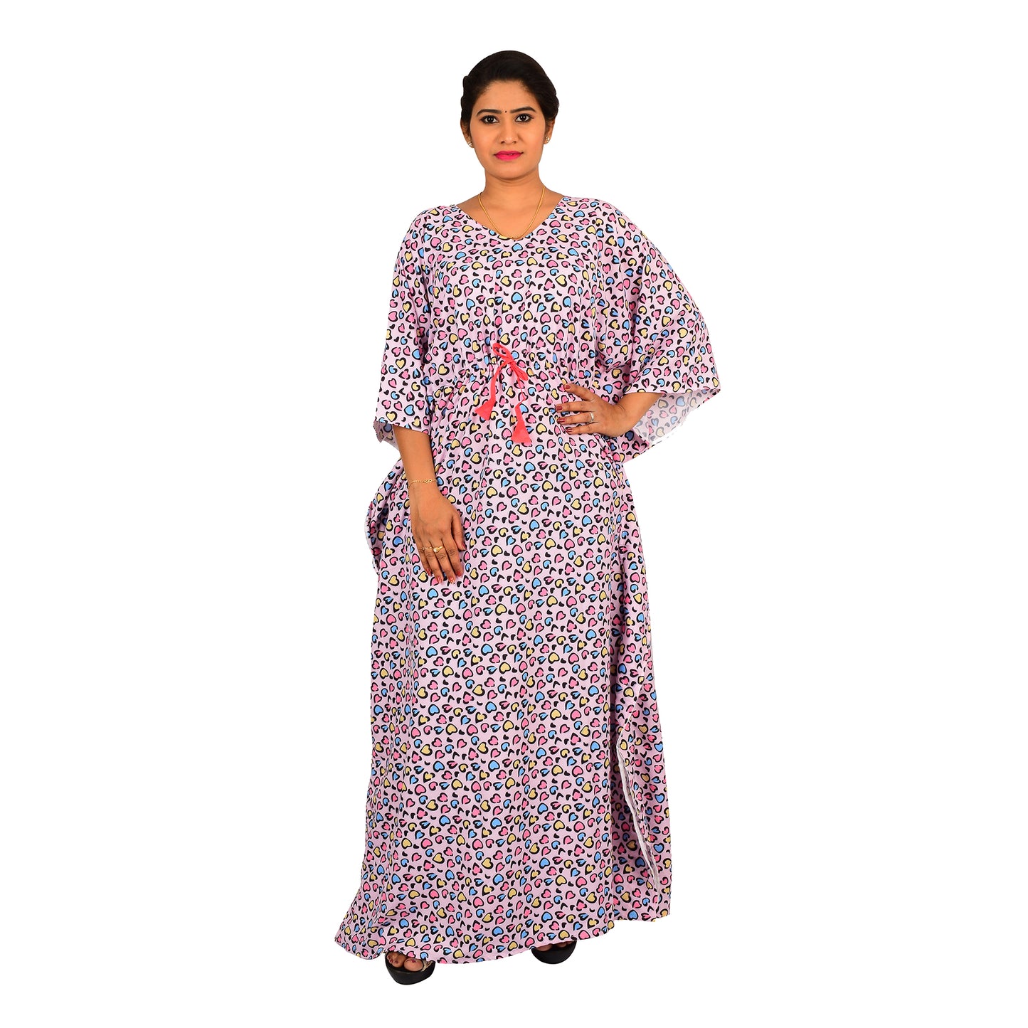 Digital Printed Rayon Blend Kaftan For Women - Pink