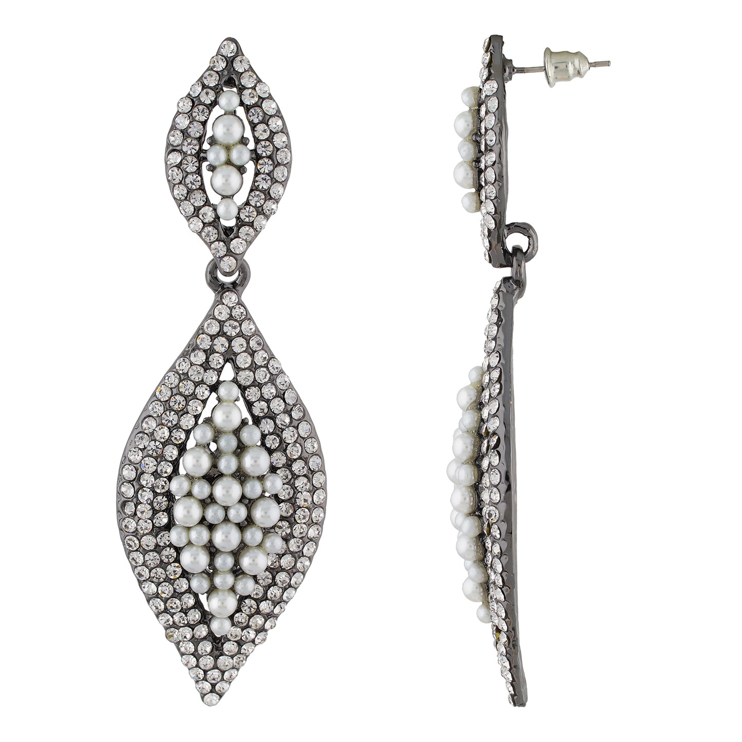 Ethnic Silver Colour Oval Design Pearl Earring for Girls and Women