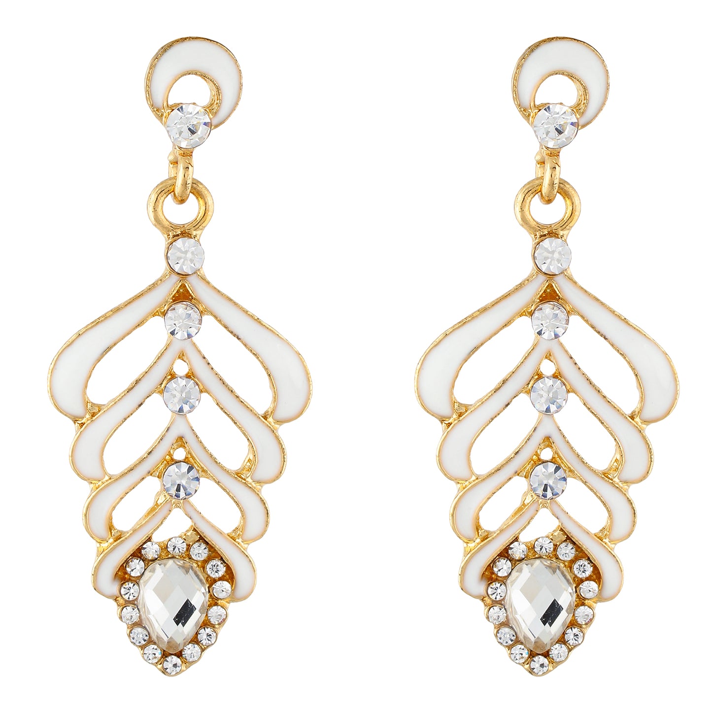 Elegant White and Gold Colour Leaf Design Enamel Enhanced Earring for Girls and Women