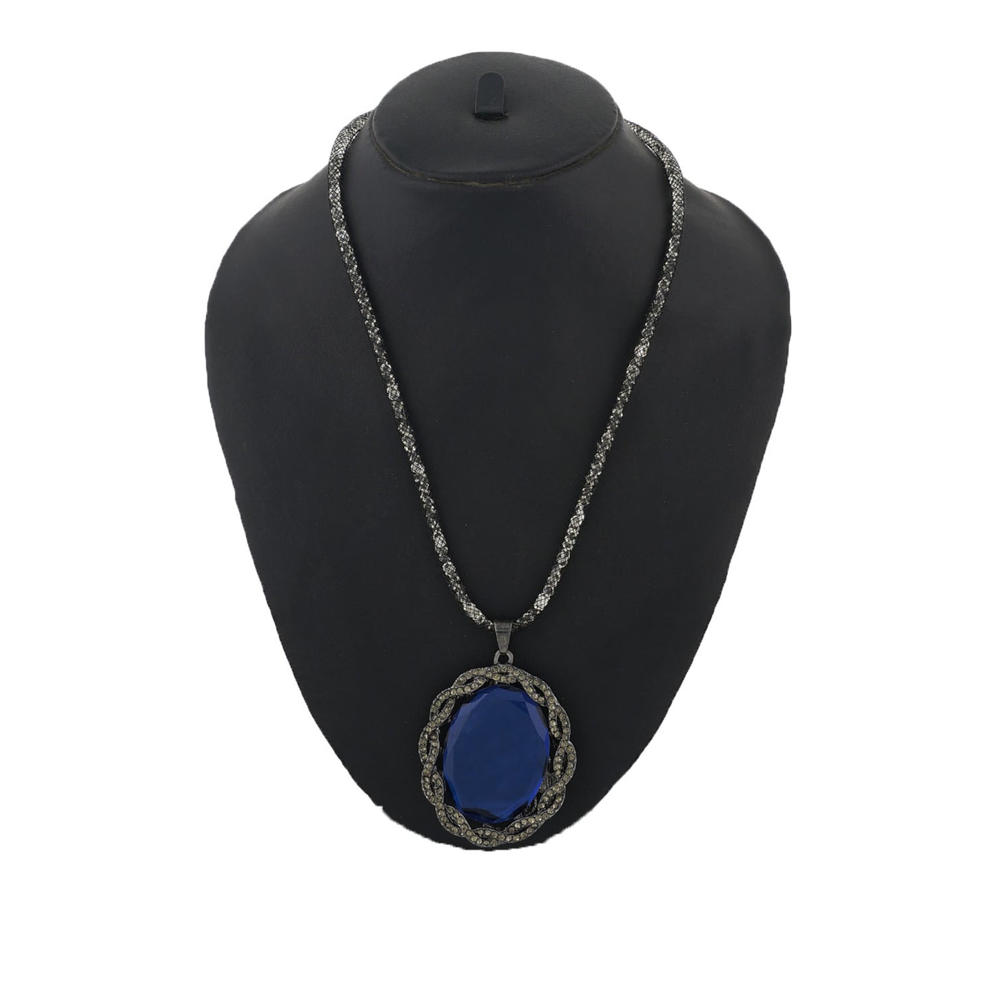 Grey and Blue Colour Drop Shaped Shape Alloy Pendant with Chain for Girls and Women