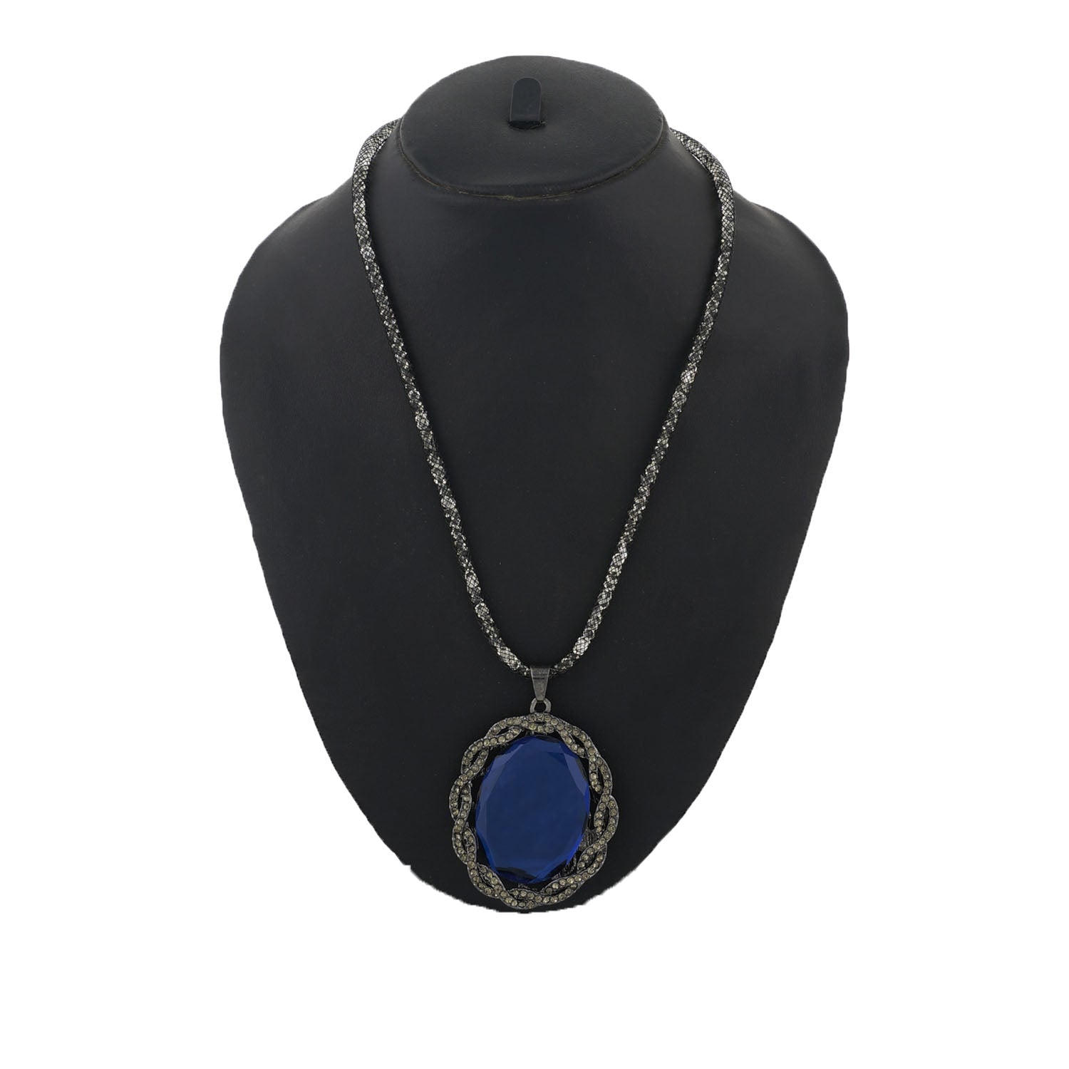 Grey and Blue Colour Drop Shaped Shape Alloy Pendant with Chain for Girls and Women