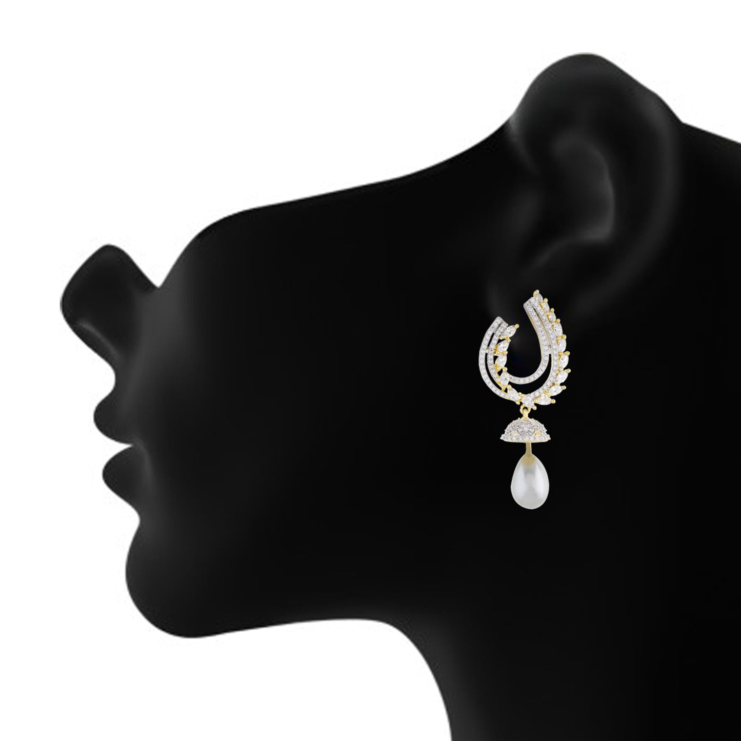 Ethnic Gold Plated CZ Copper Jhumki with Pearl for Ladies and Girls