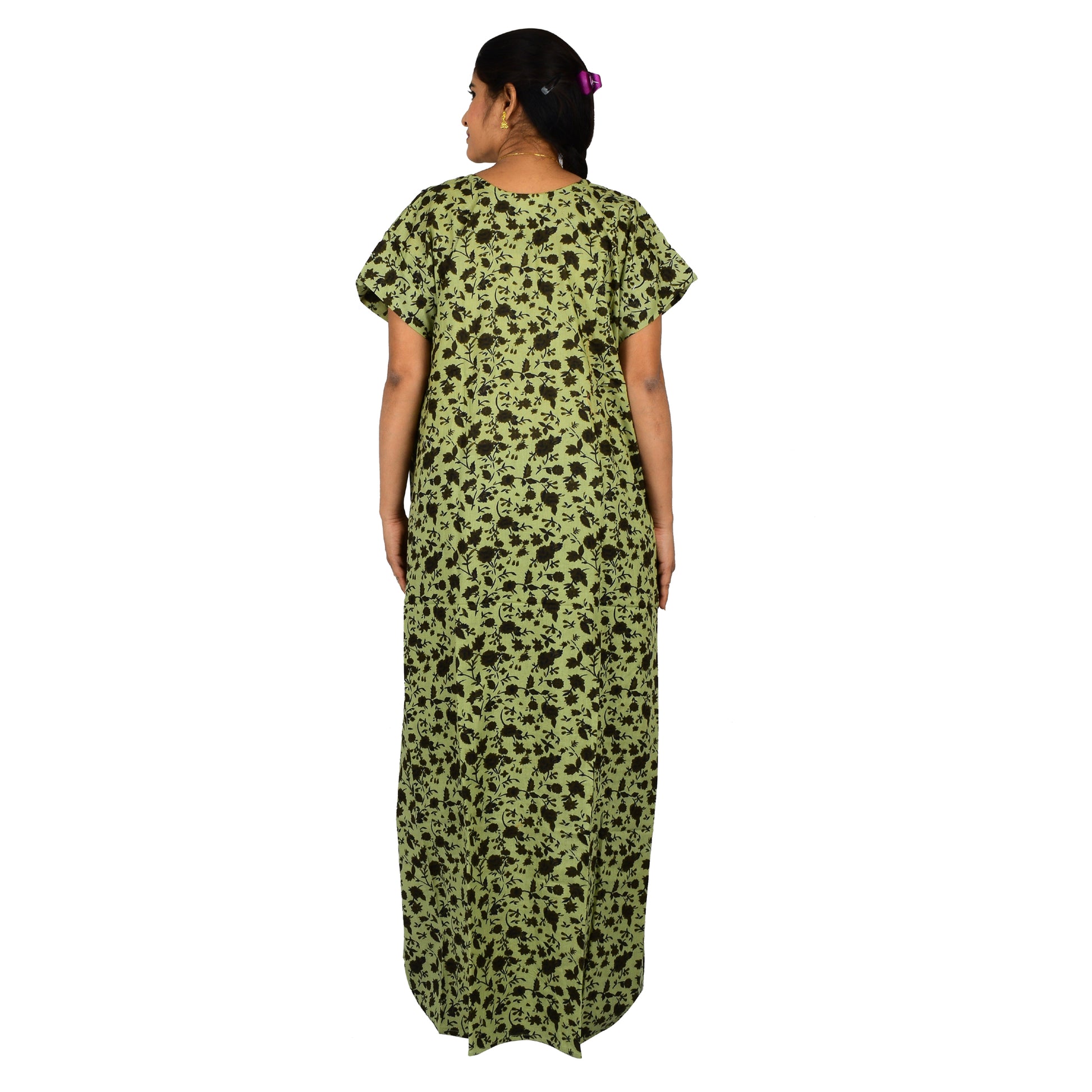 Printed Cotton Nighty For Women - Green