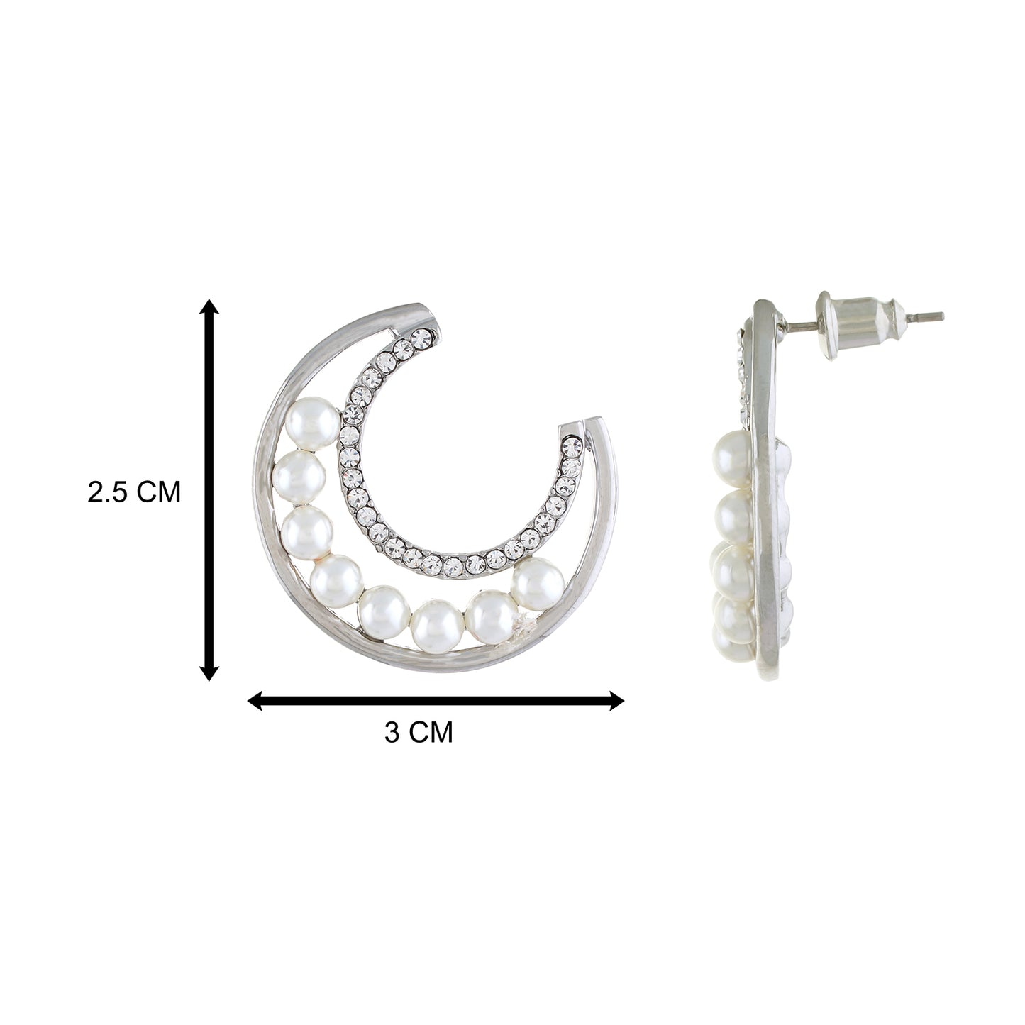 Silver colour Half Moon Design Stud Earrings for Girls and Women