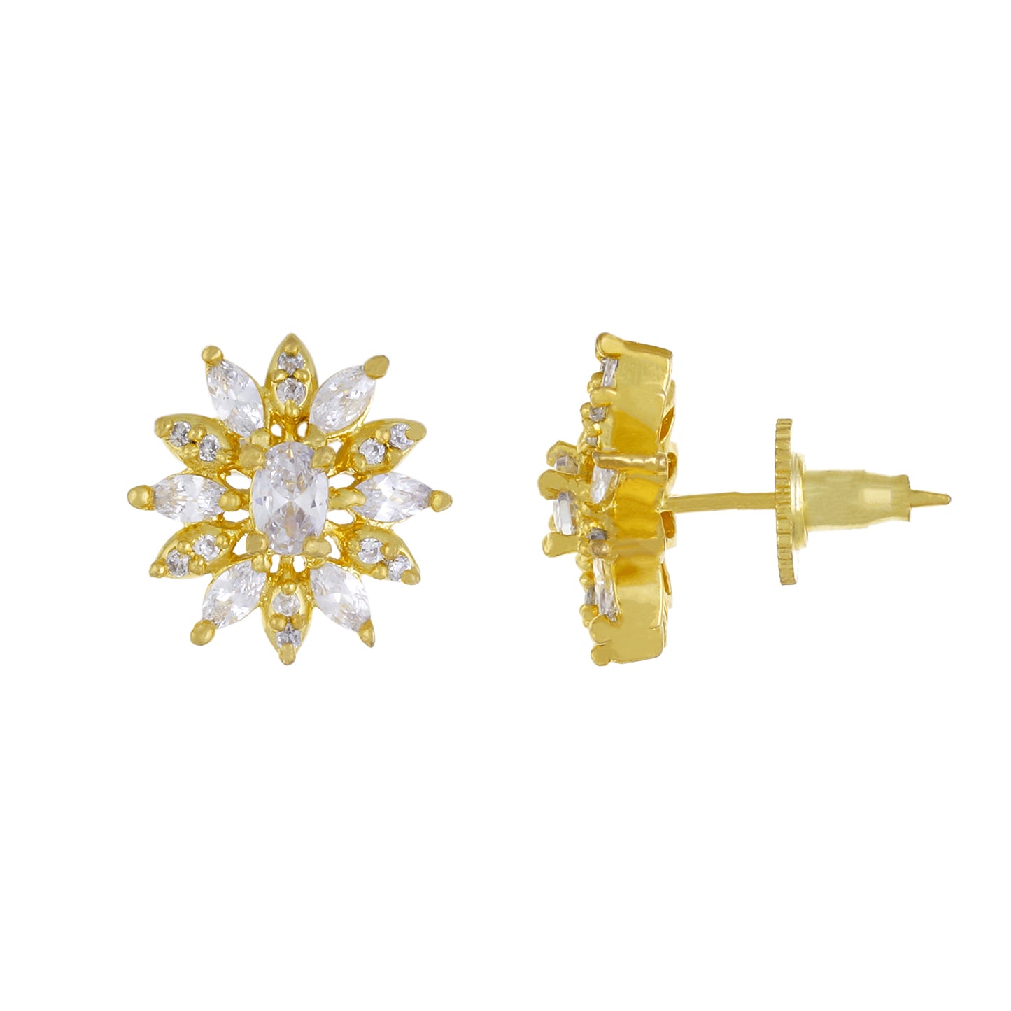 Etnic Floral Shape Gold Plated CZ Copper Studs for Ladies and Girls