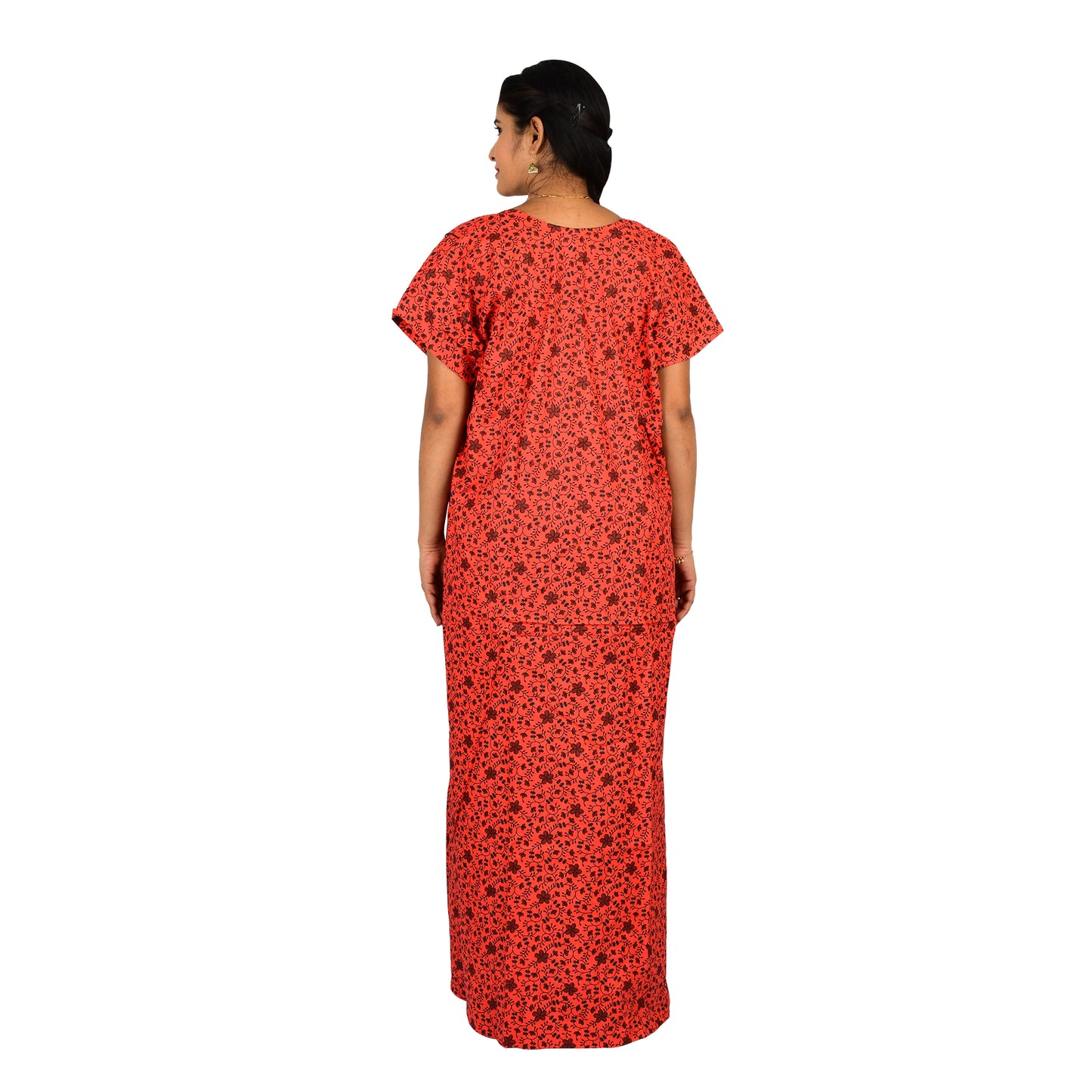 Printed Cotton Nighty For Women - Red