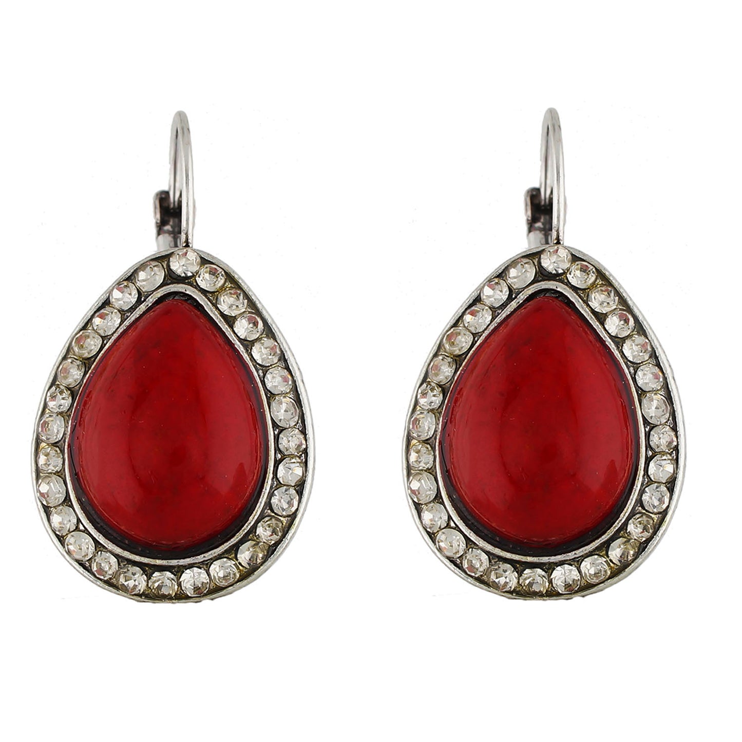 Spectacular Red and Oxide Silver Colour Drop Shape Earring for Girls and Women