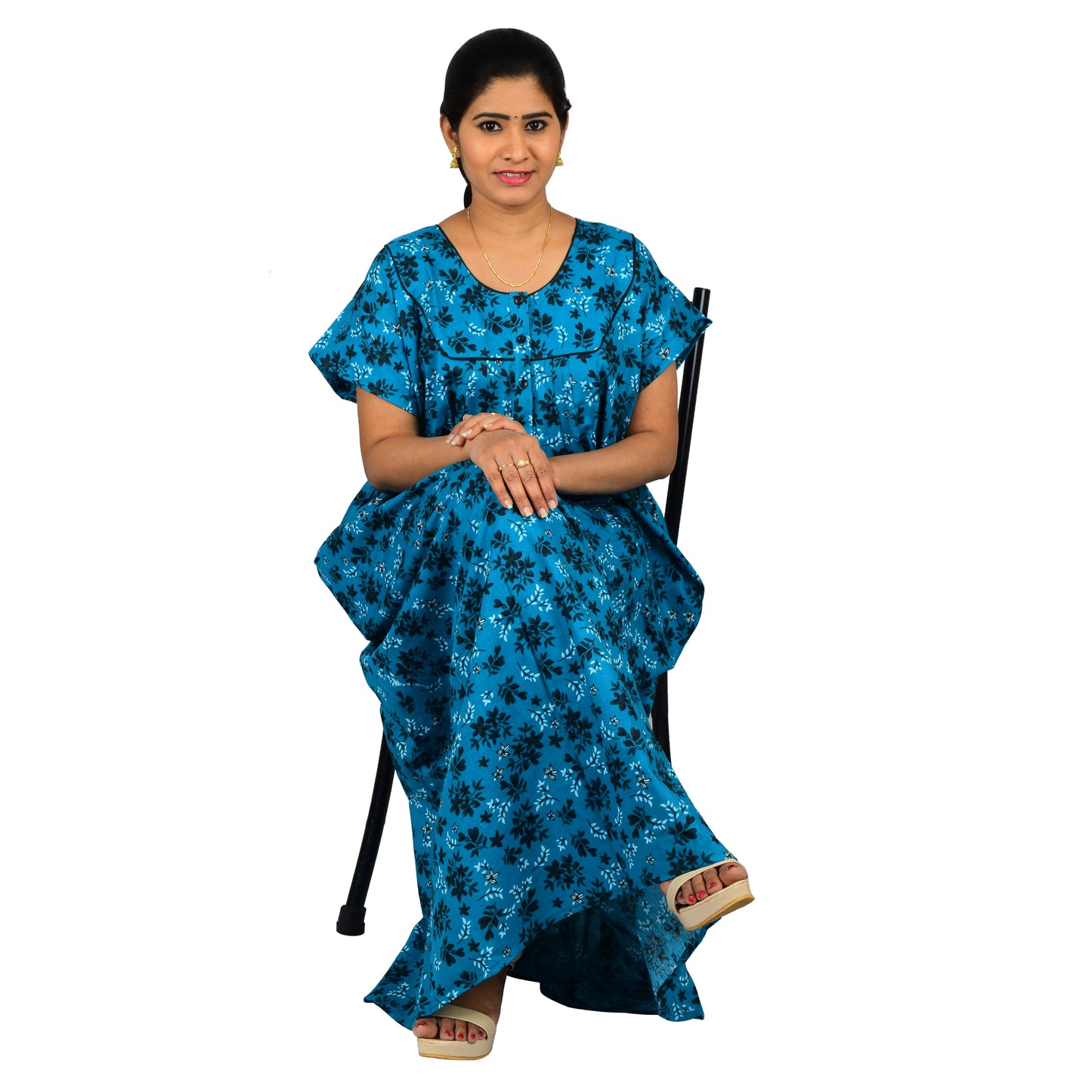 Printed Cotton Nighty For Women - Dark Green