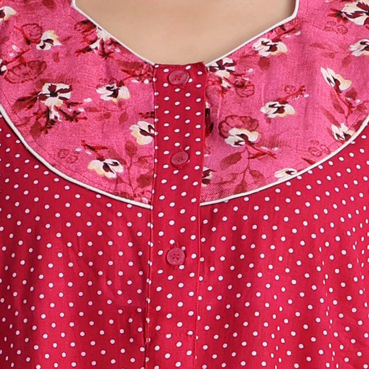 Printed Cotton Nighty For Women - Pink