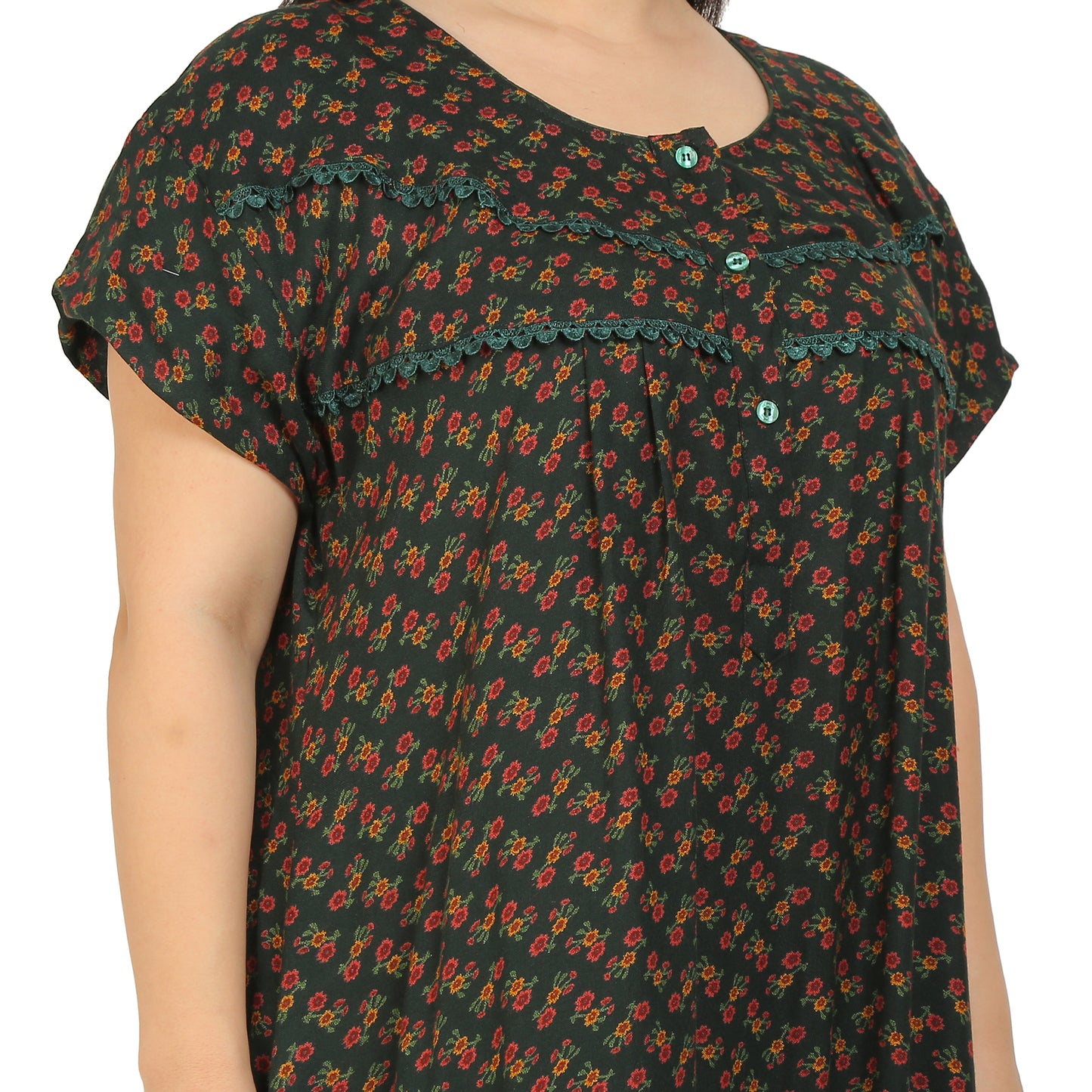 Printed Alpine Nighty For Women - Dark Green