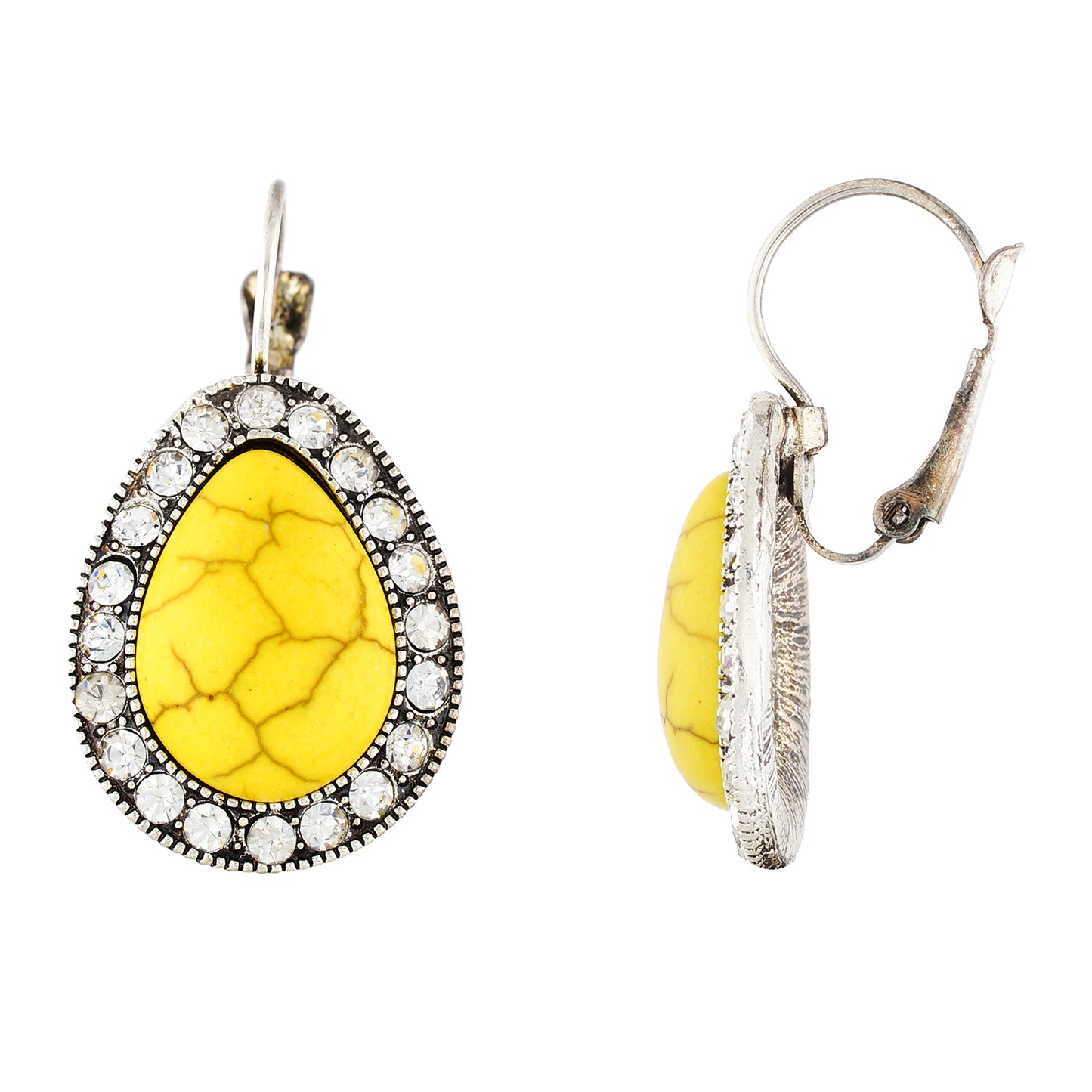 Spectacular Yellow and Oxide Silver Colour Drop Shape Earring for Girls and Women