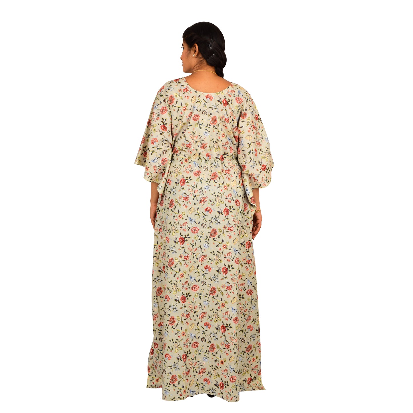 Digital Printed Cotton Blend Kaftan For Women - Green