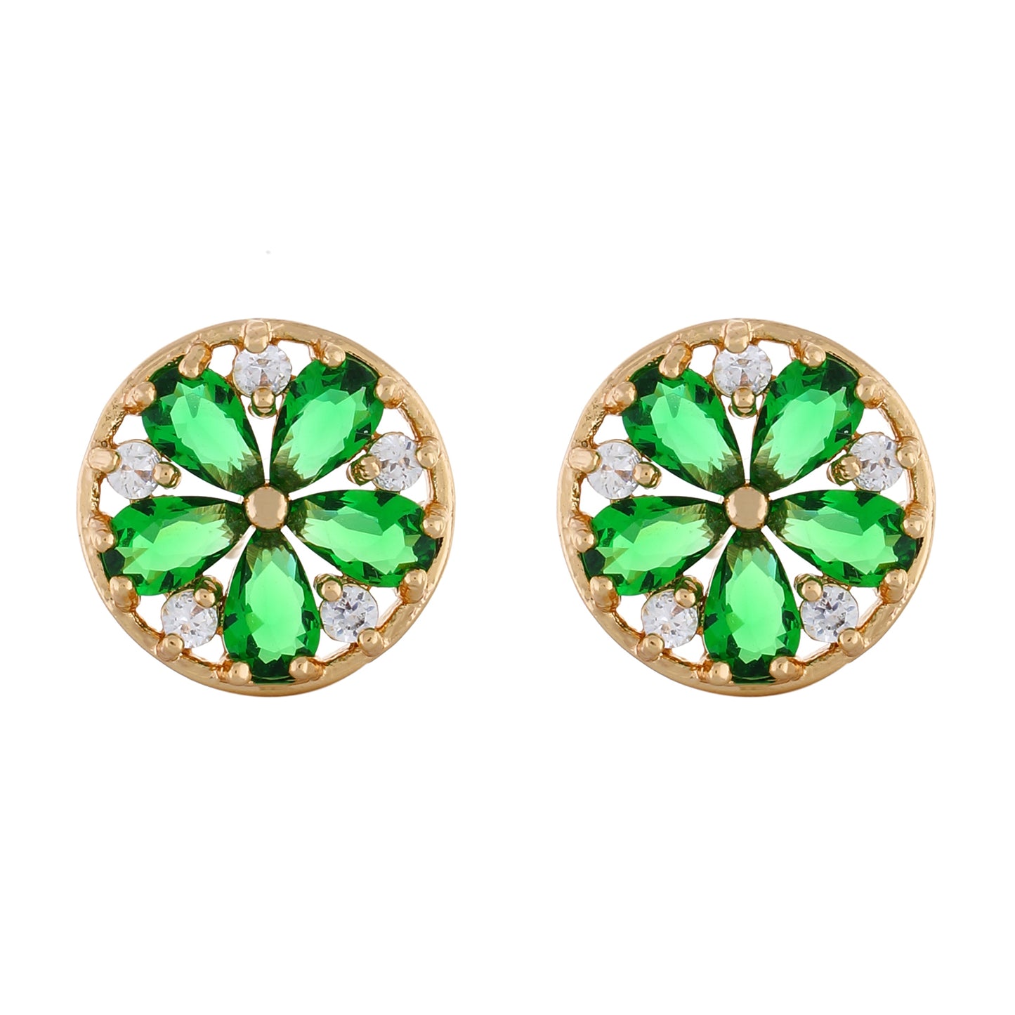 Green colour Round Design Stud Earrings for Girls and Women