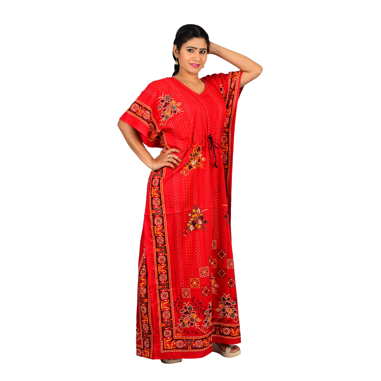 Printed Cotton Nighty For Women - Red