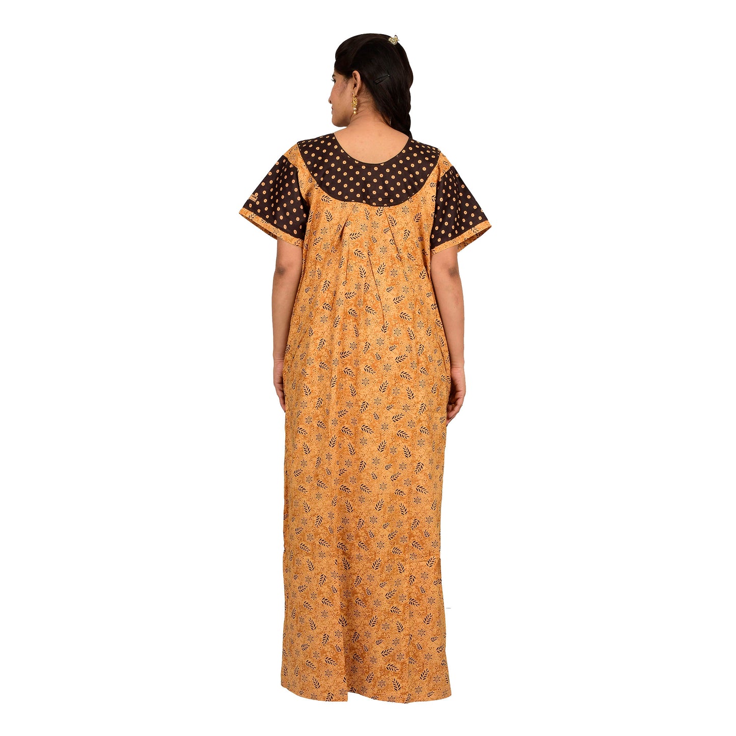 Printed Cotton Nighty For Women - Brown