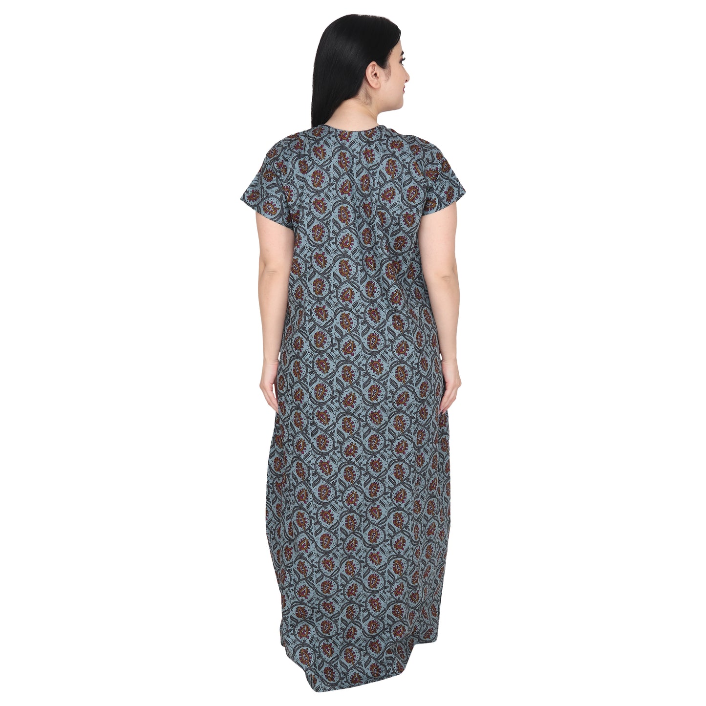 Printed Cotton Nighty For Women - Blue