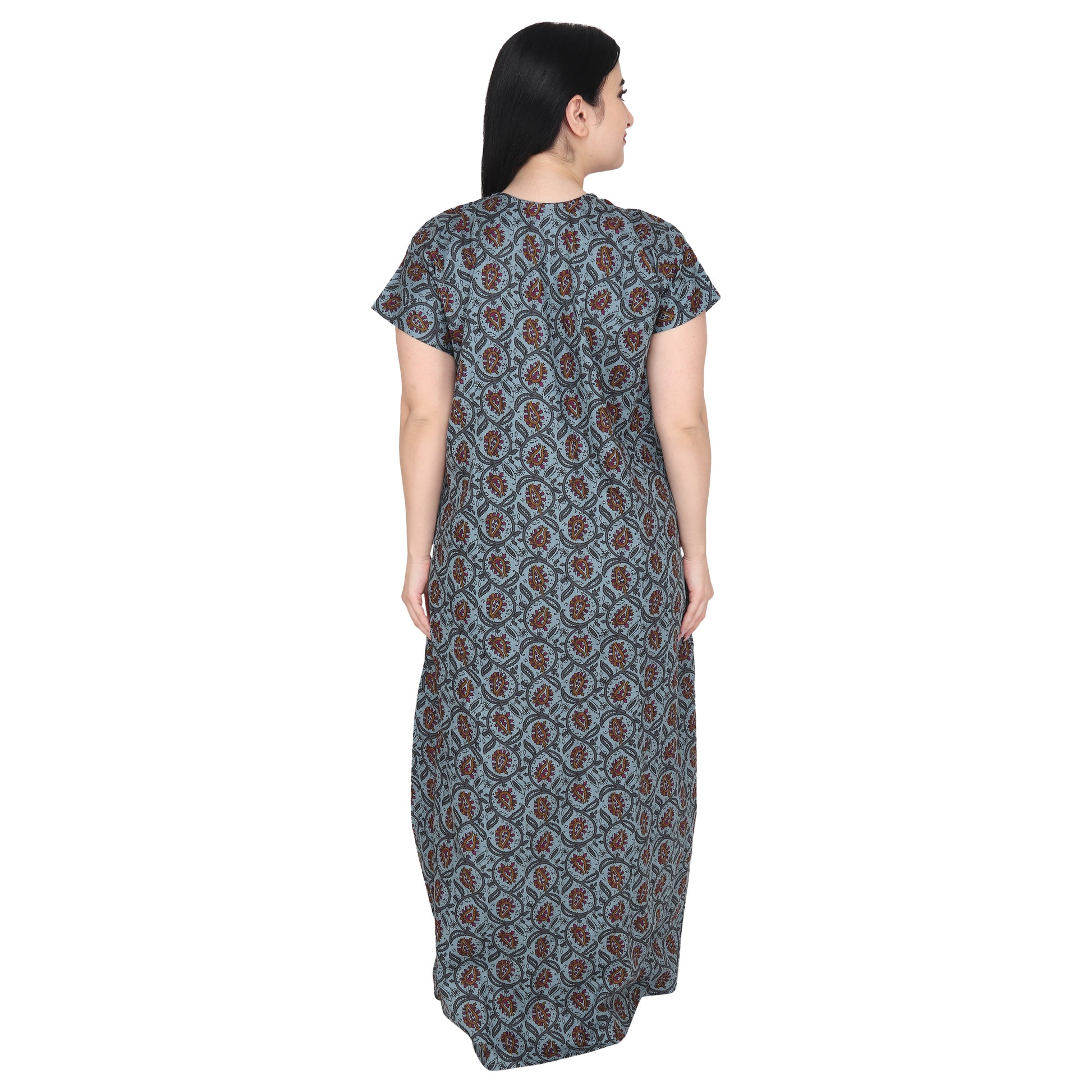 Printed Cotton Nighty For Women - Blue
