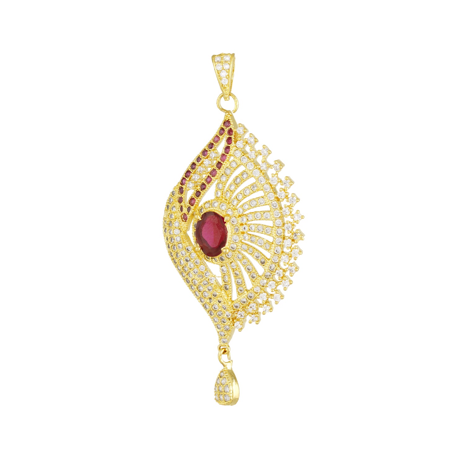 Traditional Gold Plated CZ Copper Pendant Set for Ladies and Girls