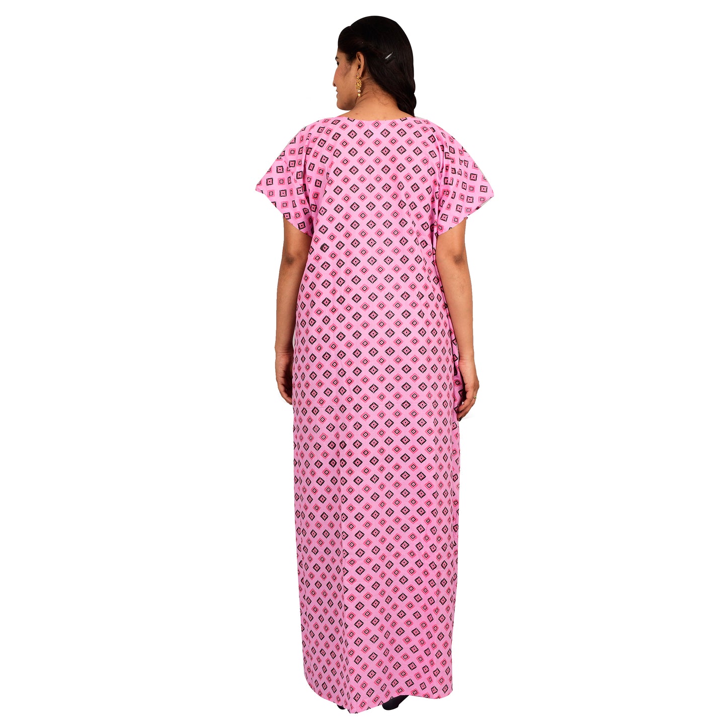 Embroidery Printed Cotton Nighty For Women - Pink