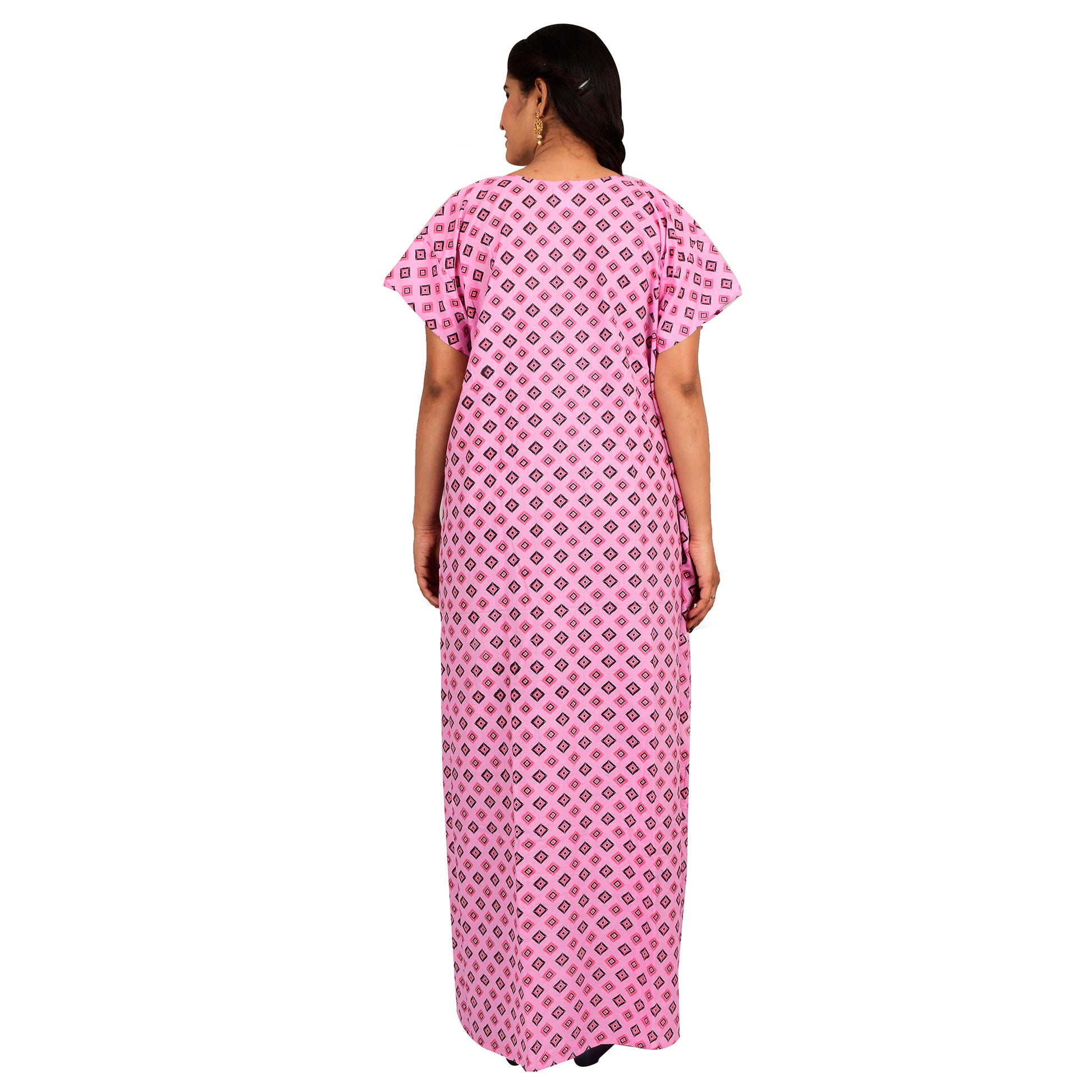 Embroidery Printed Cotton Nighty For Women - Pink